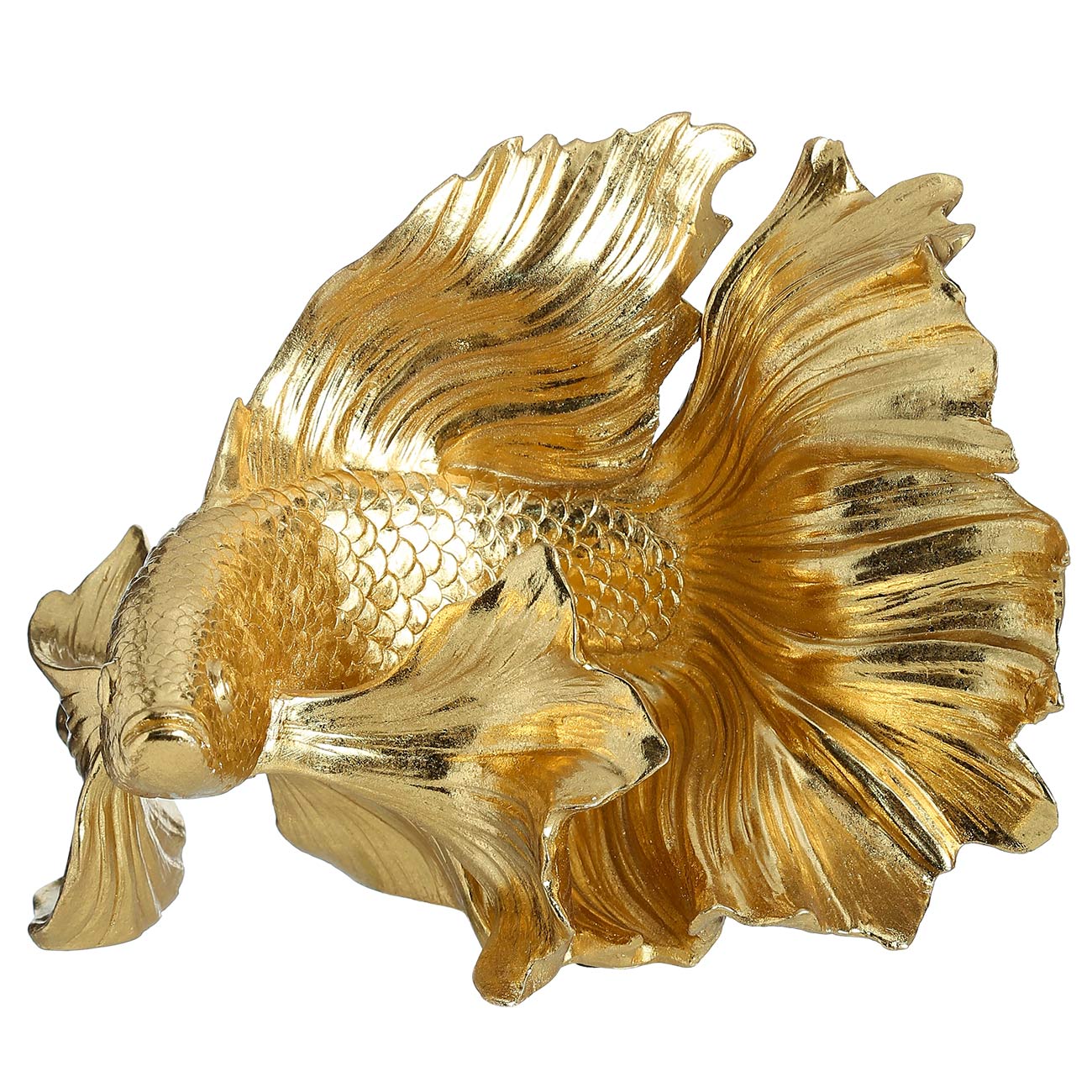 Рыбка золотого цвета. Конфетница, 26х20 см, Полирезин, золотистая, рыбка, Goldfish. Золотистая рыбка. Золотистая рыбка производитель. Статуэтка рыбка Золотая декоративная.