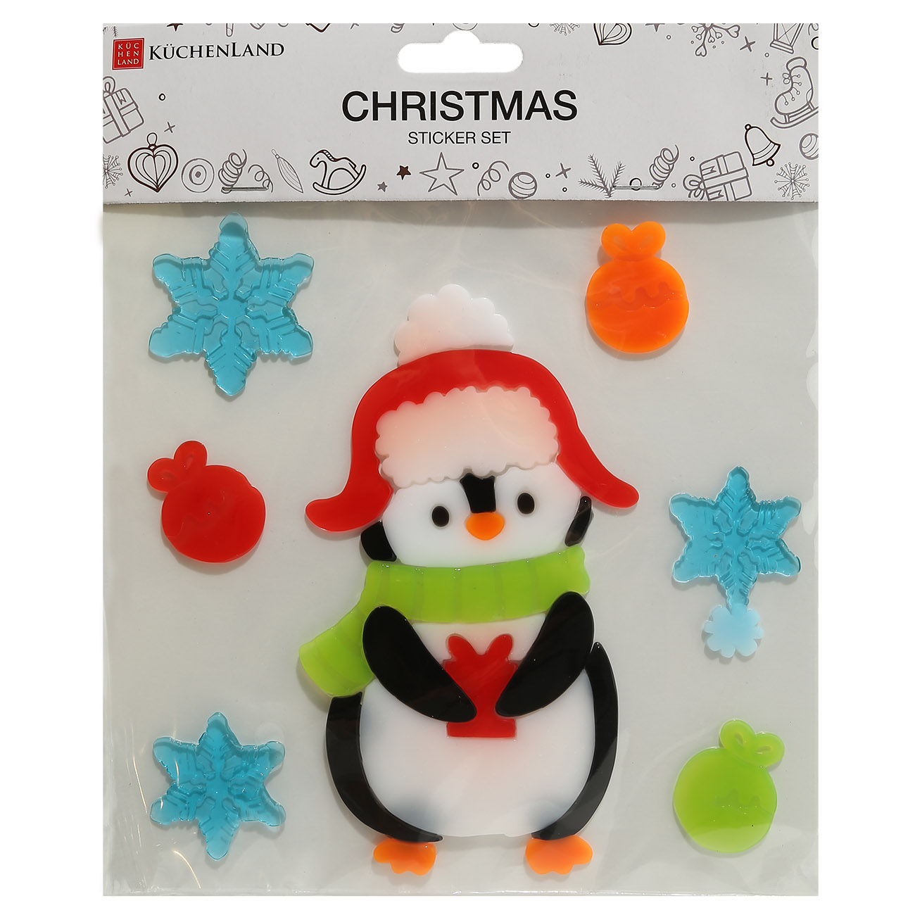 

Набор наклеек, 20х20 см, многоразовые, термопластик, Пингвин, Christmas