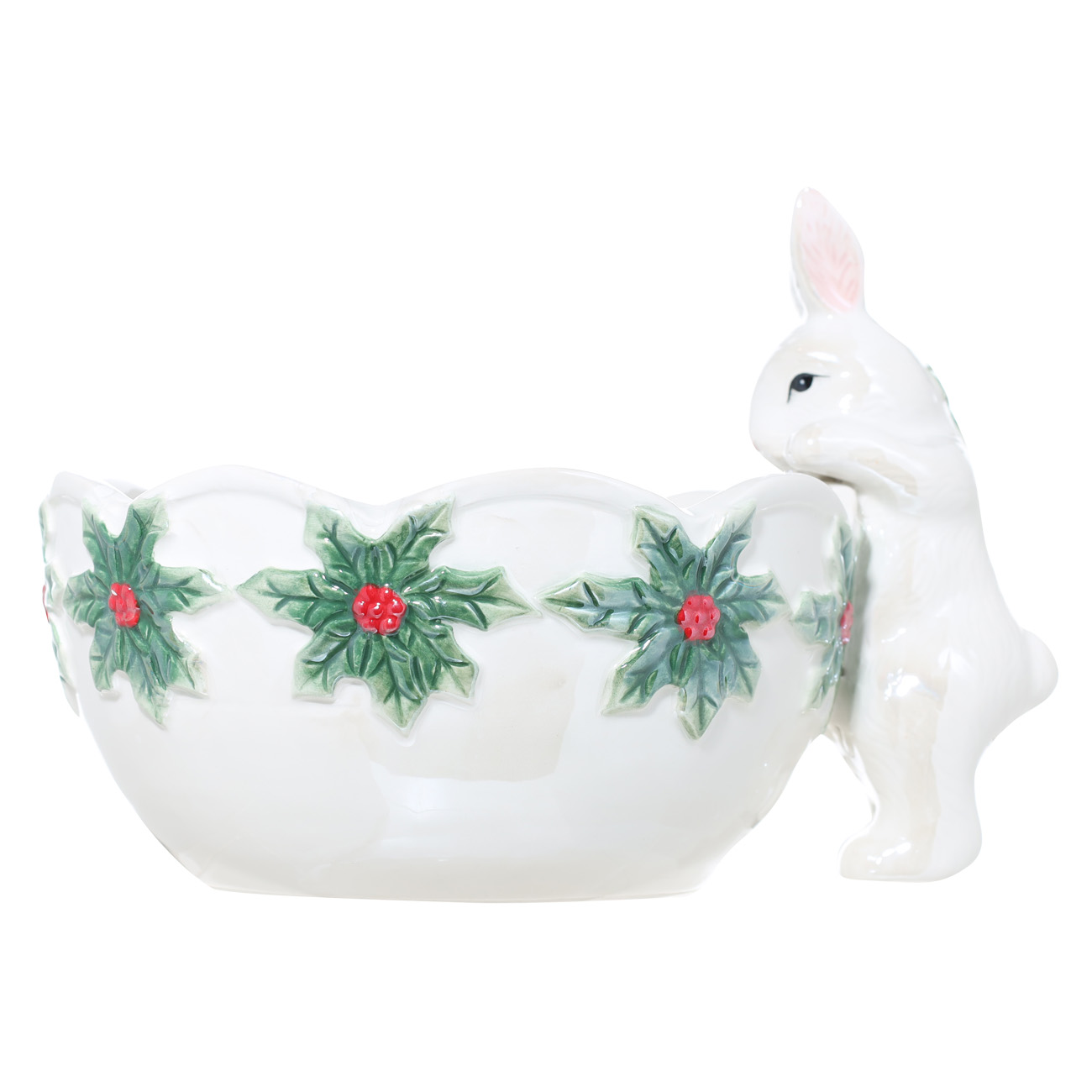 

Конфетница, 16х20 см, керамика, белая, перламутр, Кролик с венком, White rabbit