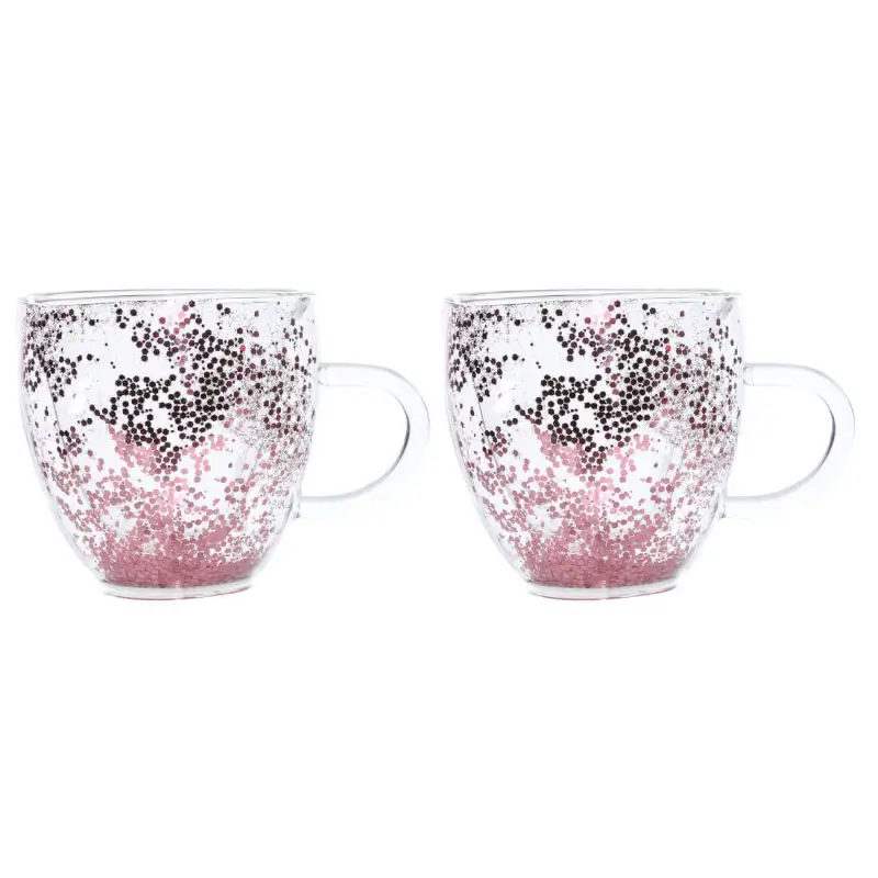 Кружка, 250 мл, 2 шт, стекло Б, с розовыми блестками, Heart, Air sparkly