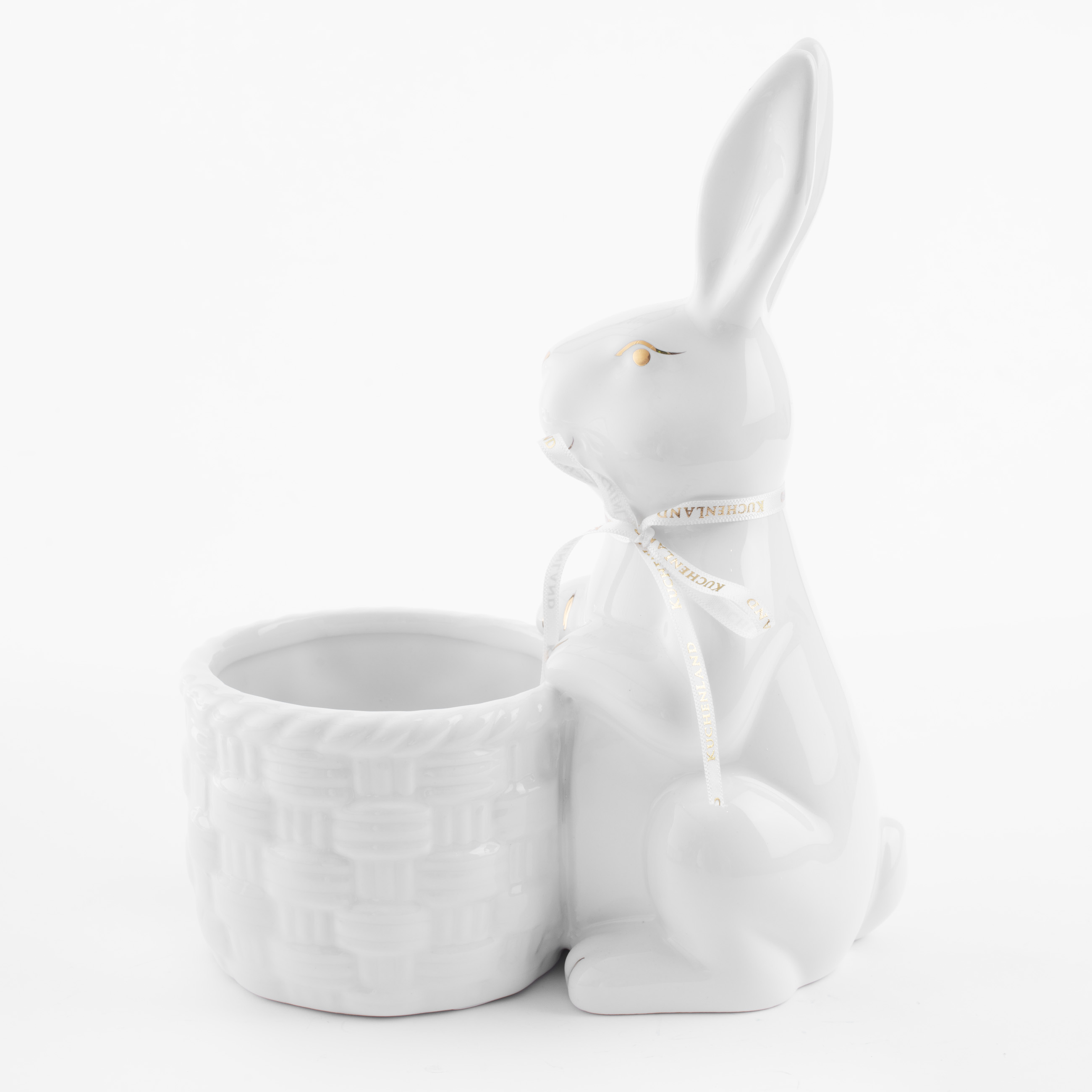 Конфетница, 18x23 см, керамика, бело-золотистая, Кролик с плетенной корзиной, Easter gold изображение № 2
