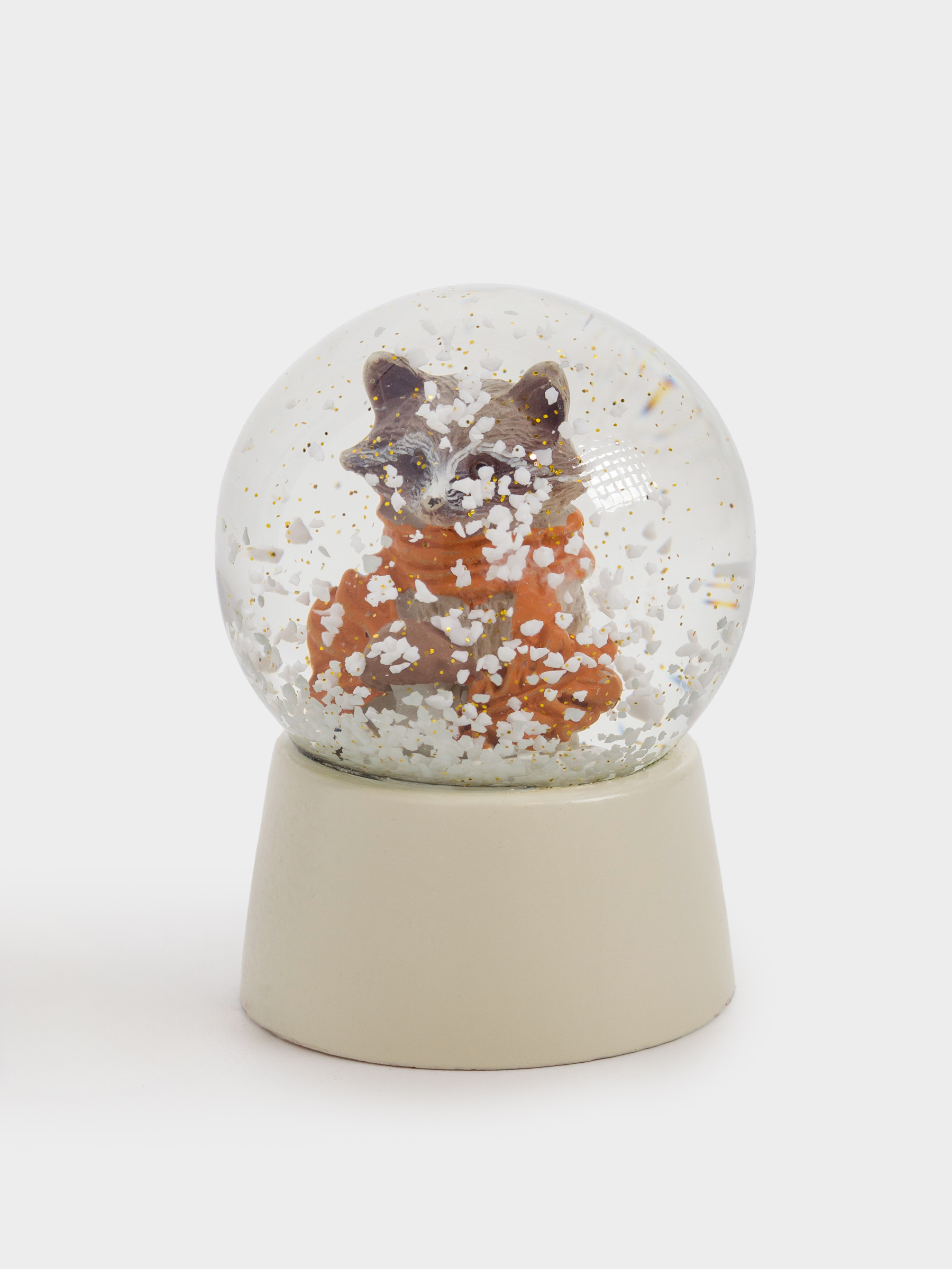 Снежный шар, 6 см, стекло/полирезин, молочный, Енот с грибом, Forest animals, image-2
