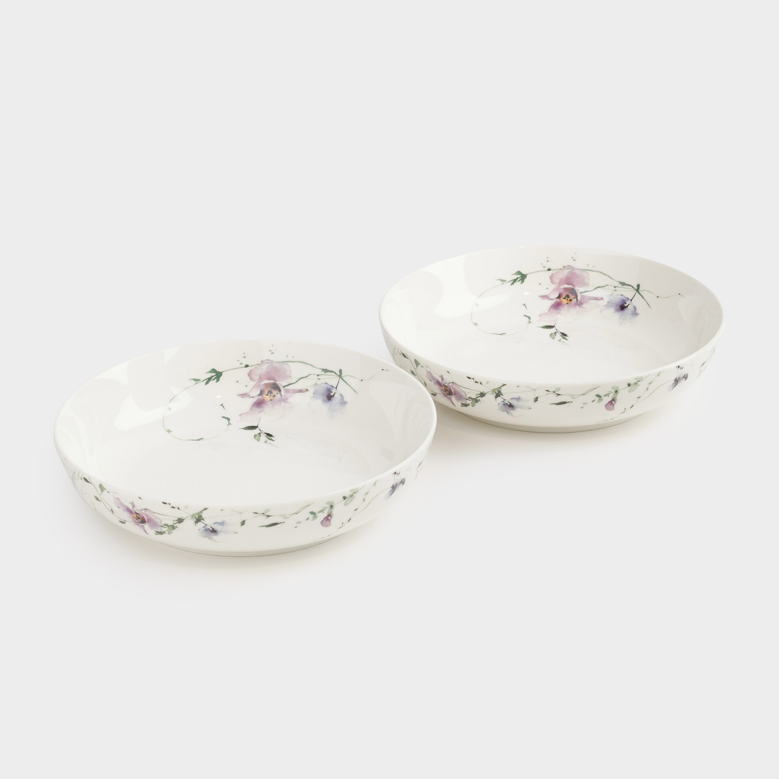 Тарелка суповая, 20х5 см, 2 шт, фарфор N, белая, Сиреневые цветы, Floret
