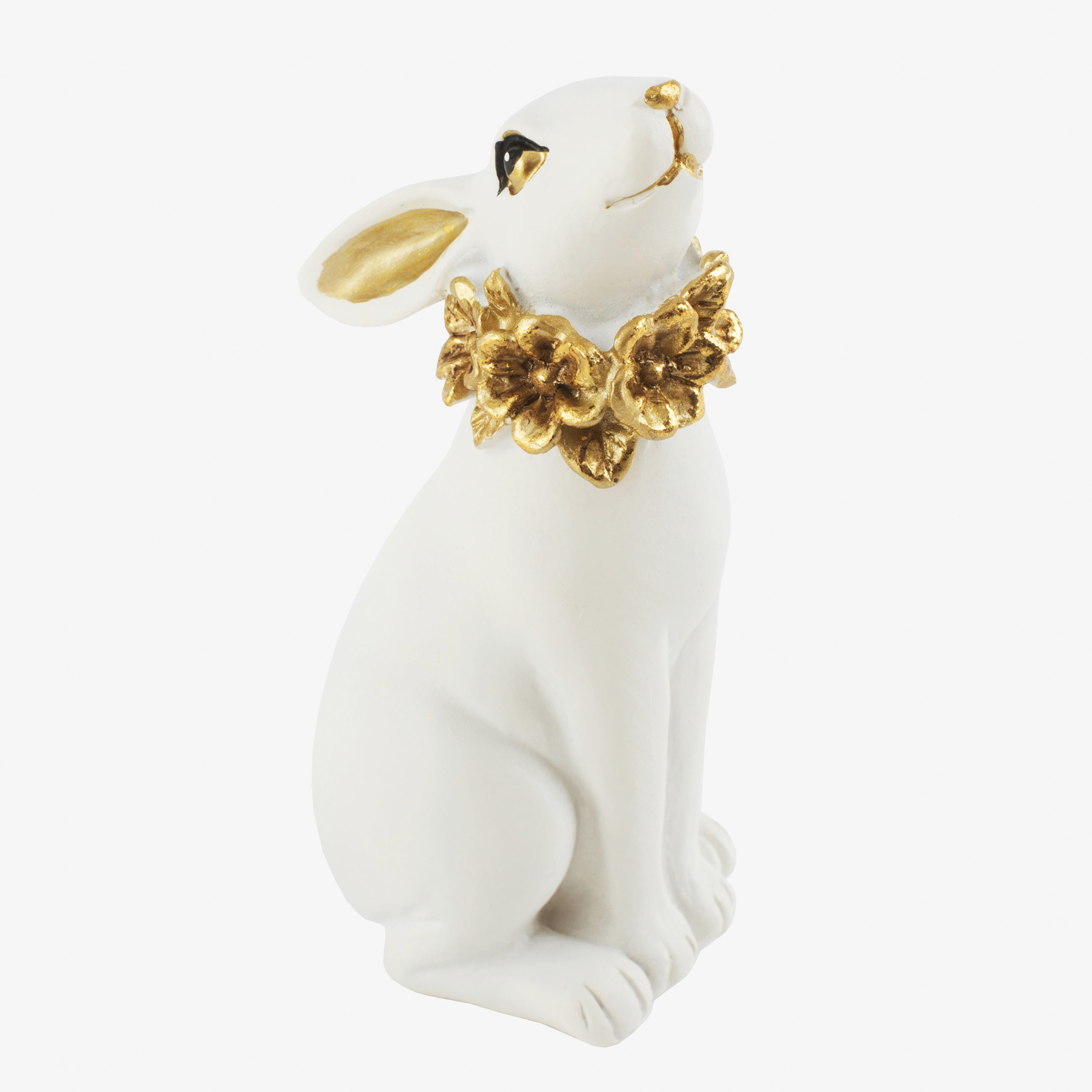 Статуэтка, 13 см, полирезин, бело-золотистая, Кролик с цветочным ожерельем, Easter gold изображение № 2
