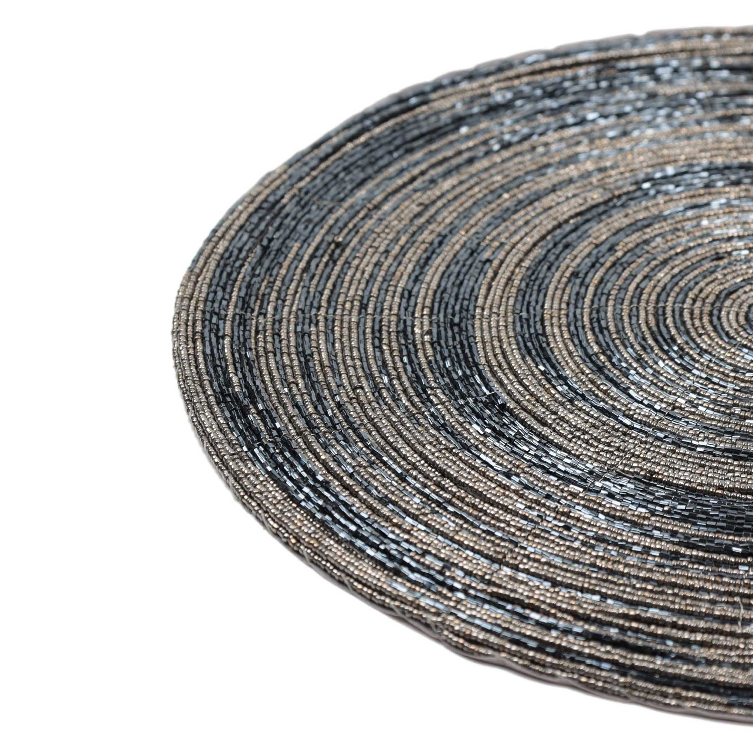 Салфетка под приборы, 36 см, бисер, круглая, серебристо-синяя, Спираль, Rotation beads изображение № 2