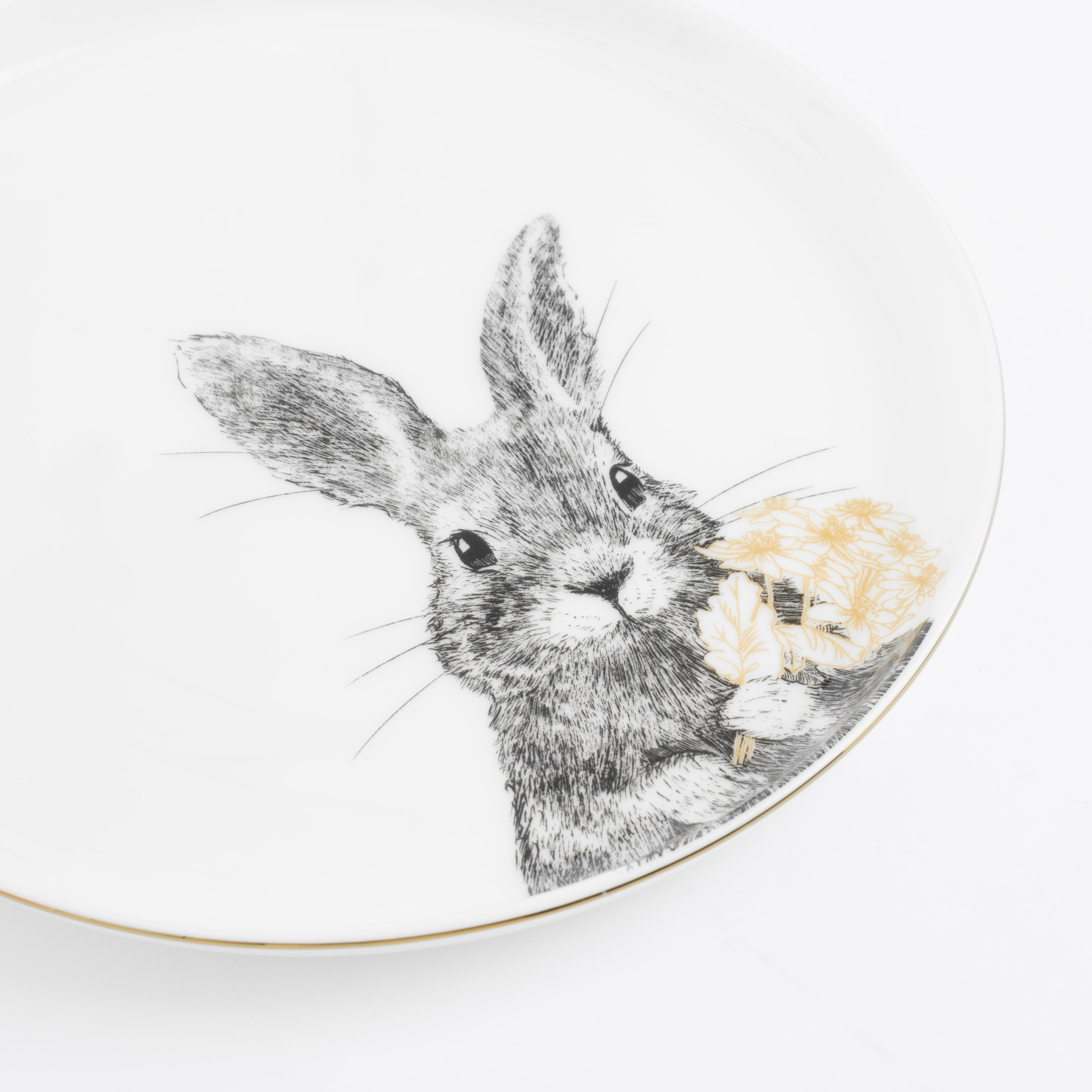 Тарелка десертная, 20 см, фарфор F, белая, с золотистым кантом, Кролик с цветами, Rabbit gold изображение № 4