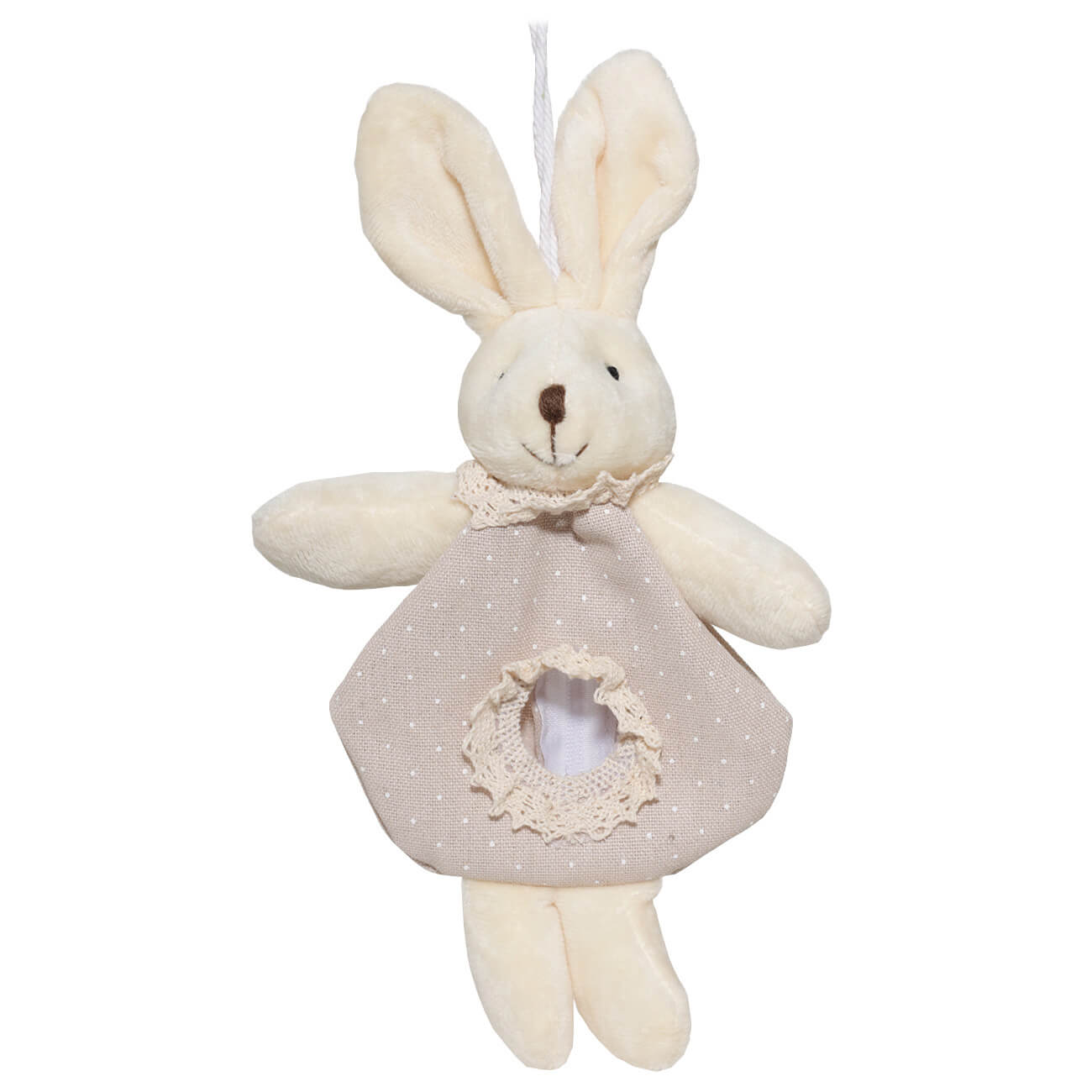 

Игрушка-мешок, 25 см, полиэстер, кремовая, Кролик в бежевом платье, Natural Easter