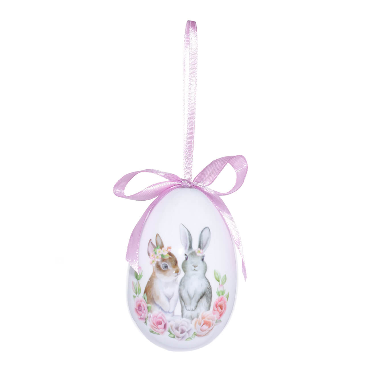 Подвеска, пасхальное яйцо, 8 см, пенопласт, лиловая, Кролики в цветах, Easter