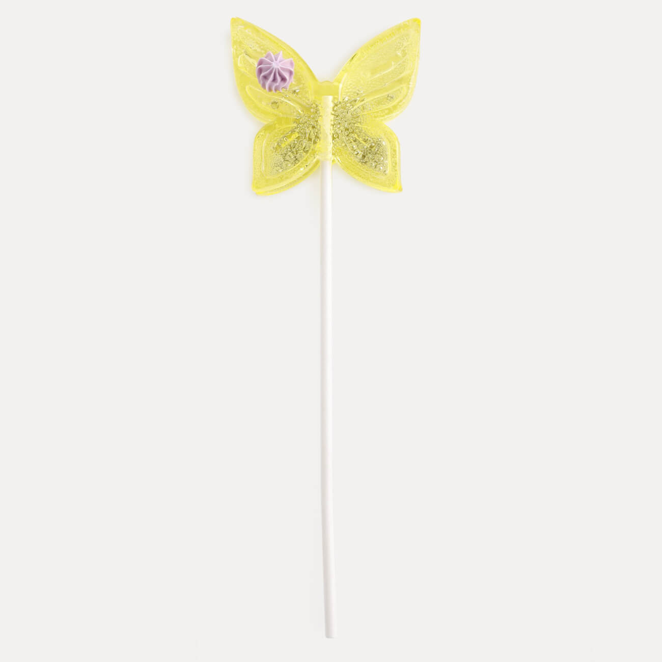 Леденец, 30 гр, погремушка, на палочке, изомальт, желтый, Бабочка, Butterfly погремушка