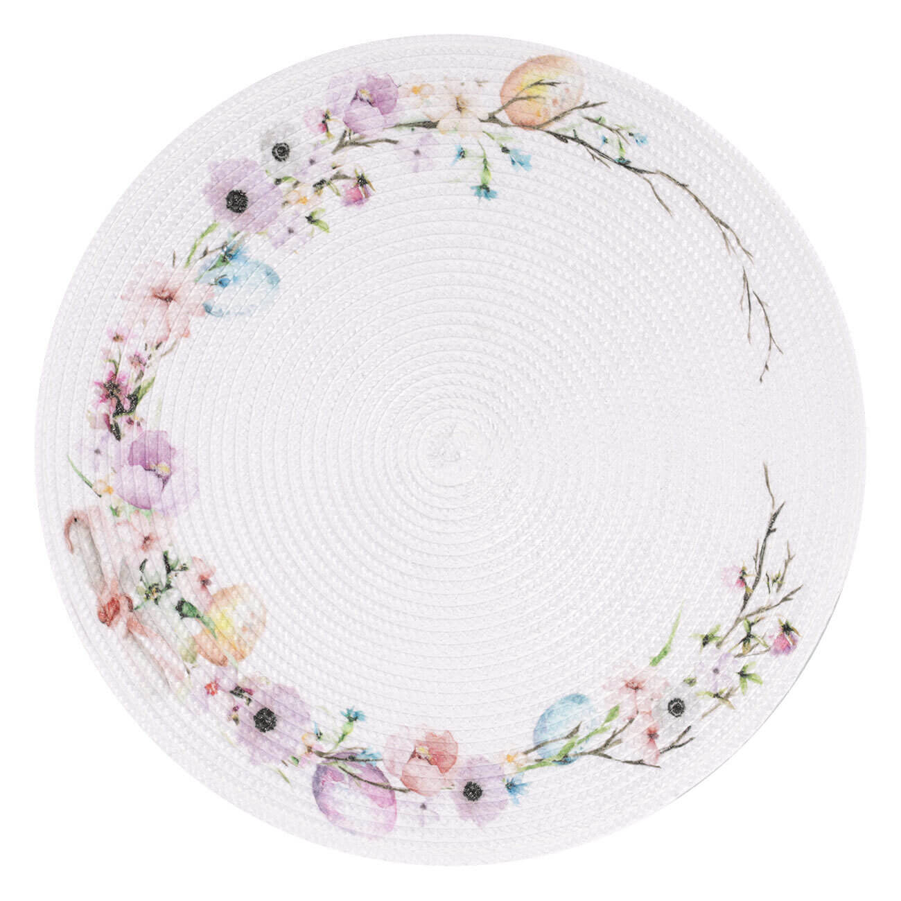 

Салфетка под приборы, 38 см, полиэстер/ПЭТ, круглая, белая, Пасхальные ветки, Circle print