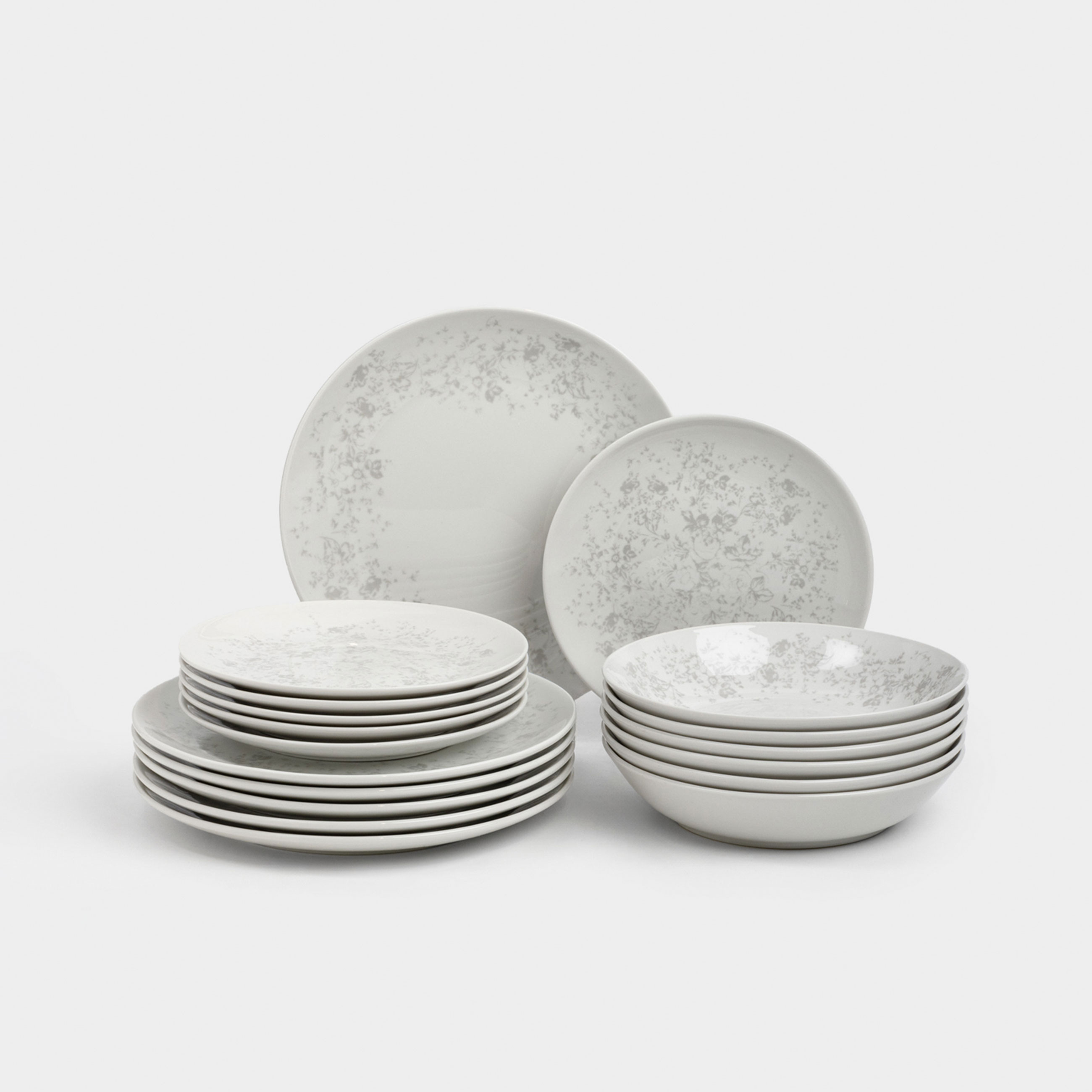 Сервиз обеденный 6 перс 18 пр фарфор P белый Серые цветы Gentle flowers 4990₽