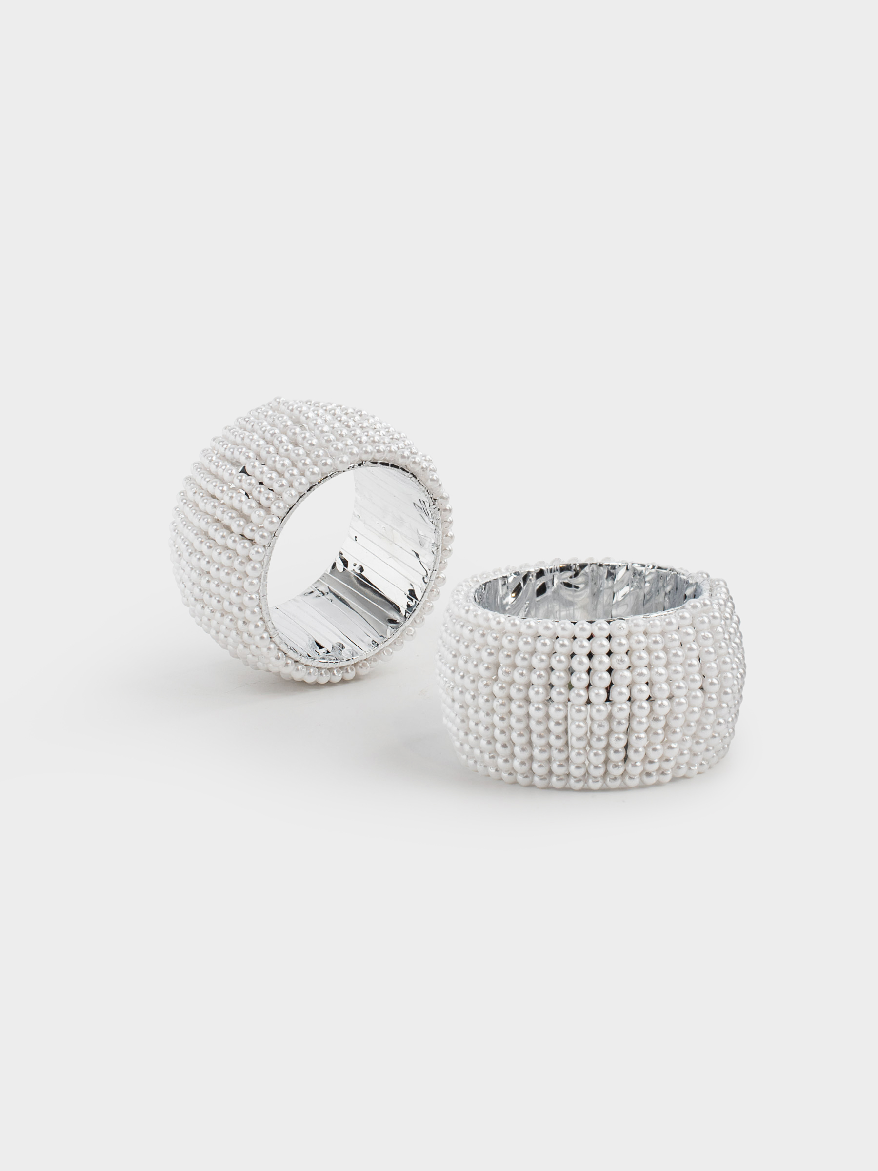 Кольцо для салфеток, 5 см, 2 шт, бисер, круглое, белое, Shiny beads, image-0