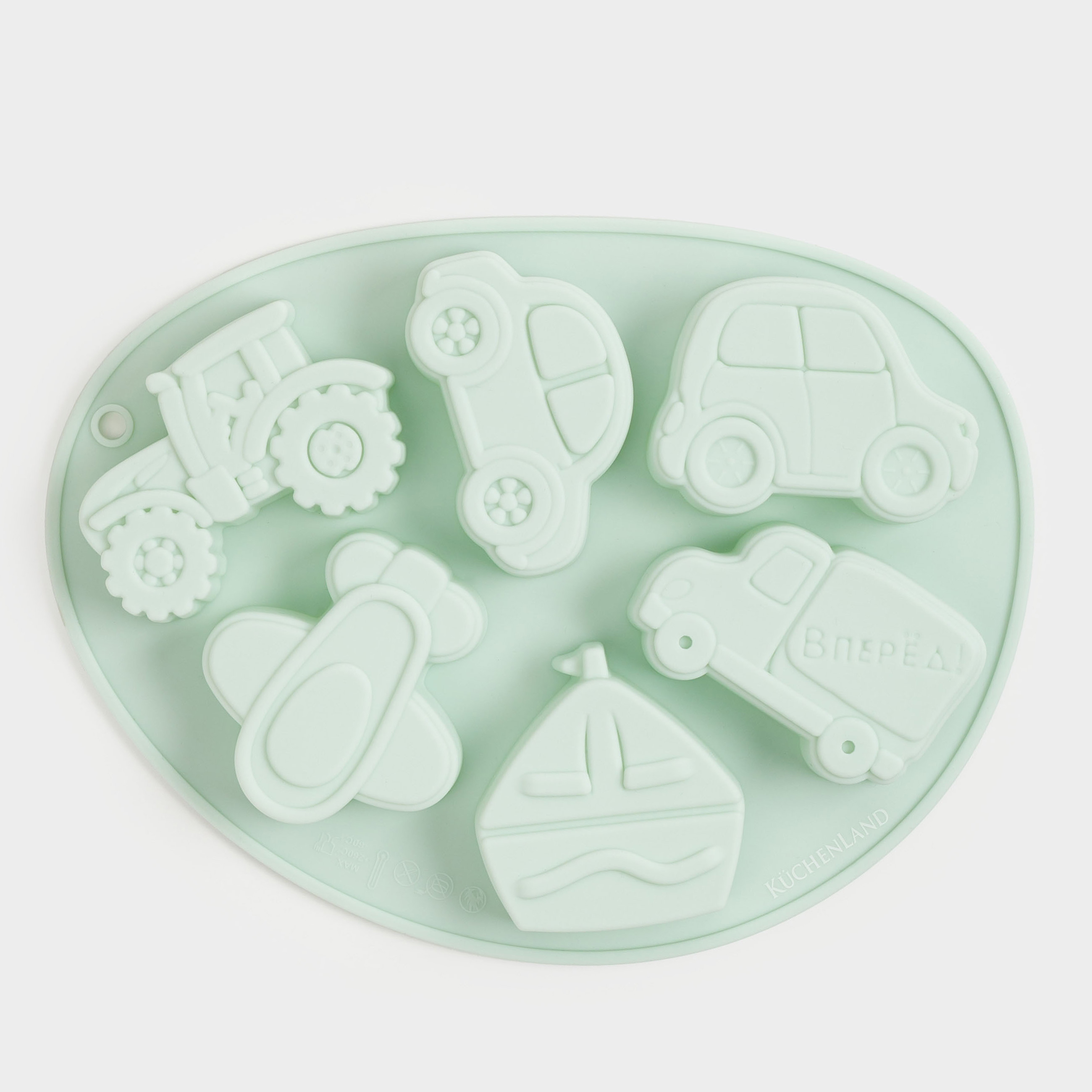 Форма для выпечки кексов 15x21 см 6 отд силикон зеленая Виды транспорта Bakery 499₽