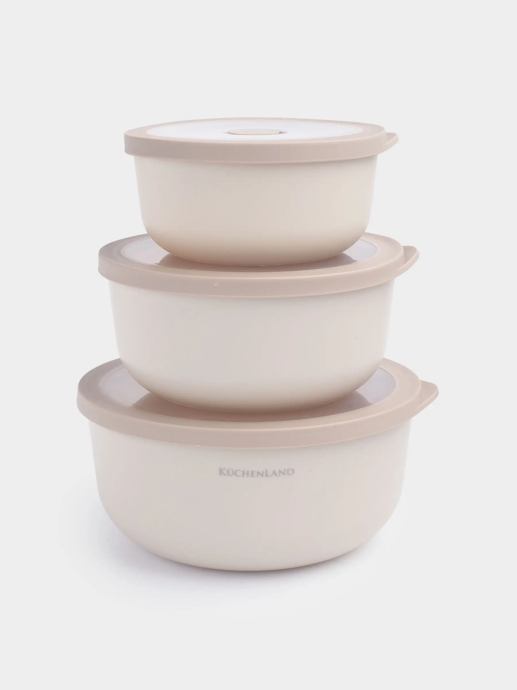 Набор мисок, 3 шт, с крышкой, пластик/силикон, бежевый, Galori