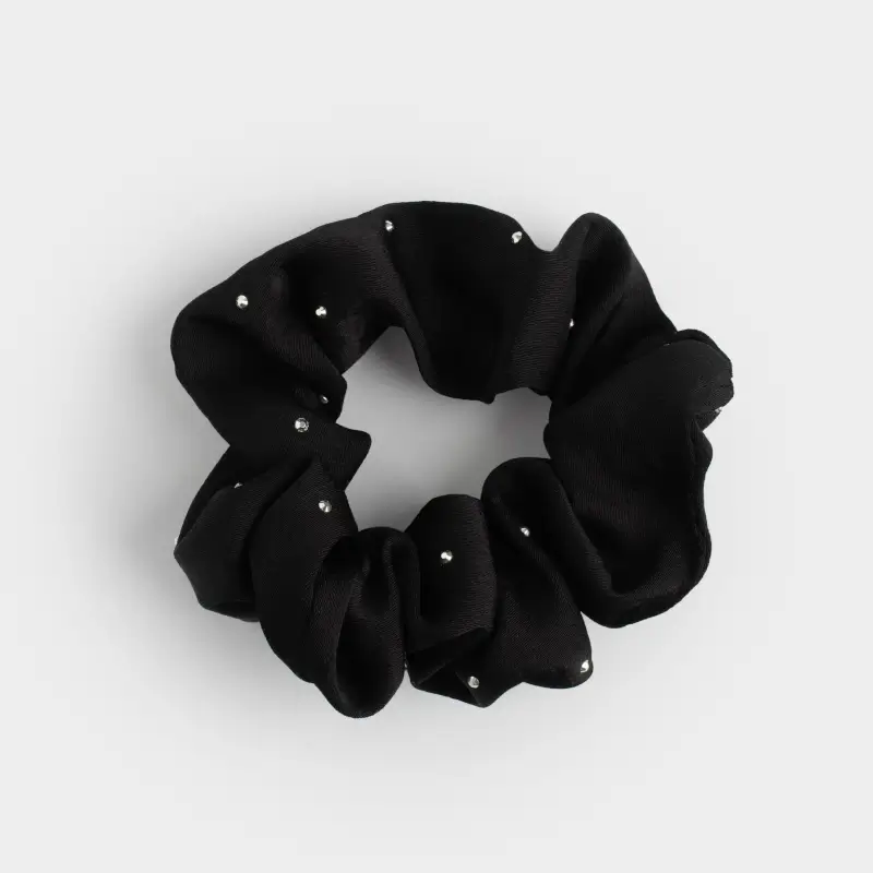 Резинка для волос, 8 см, со стразами, полиэстер, черная, Silk ,image-0