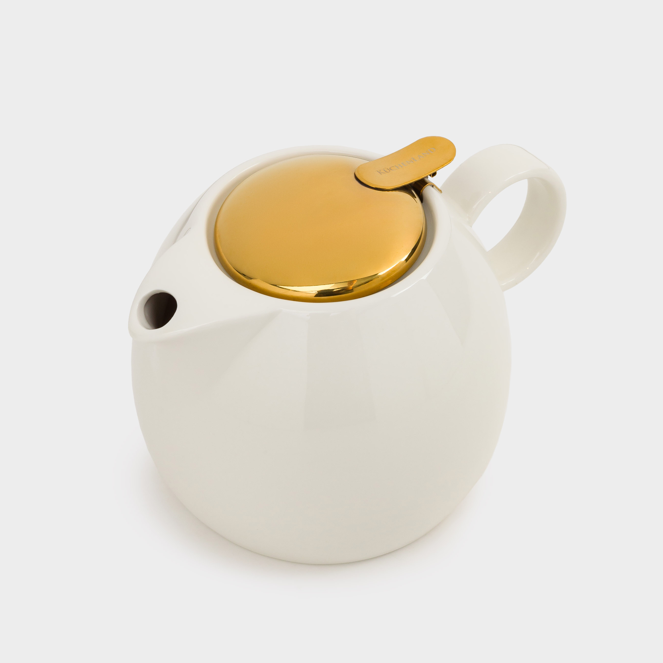 Чайник заварочный, 1 л, керамика/сталь, молочно-золотистый, Цветок, Kettle ceramo, image-1