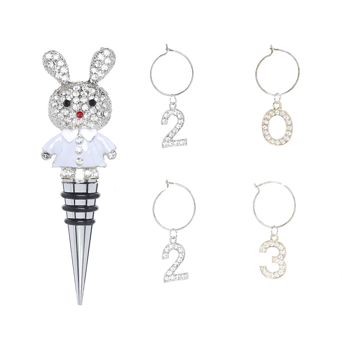 

Пробка для винной бутылки с подвесками, 5 пр, металл/стразы, Кролик 2023, Rabbit