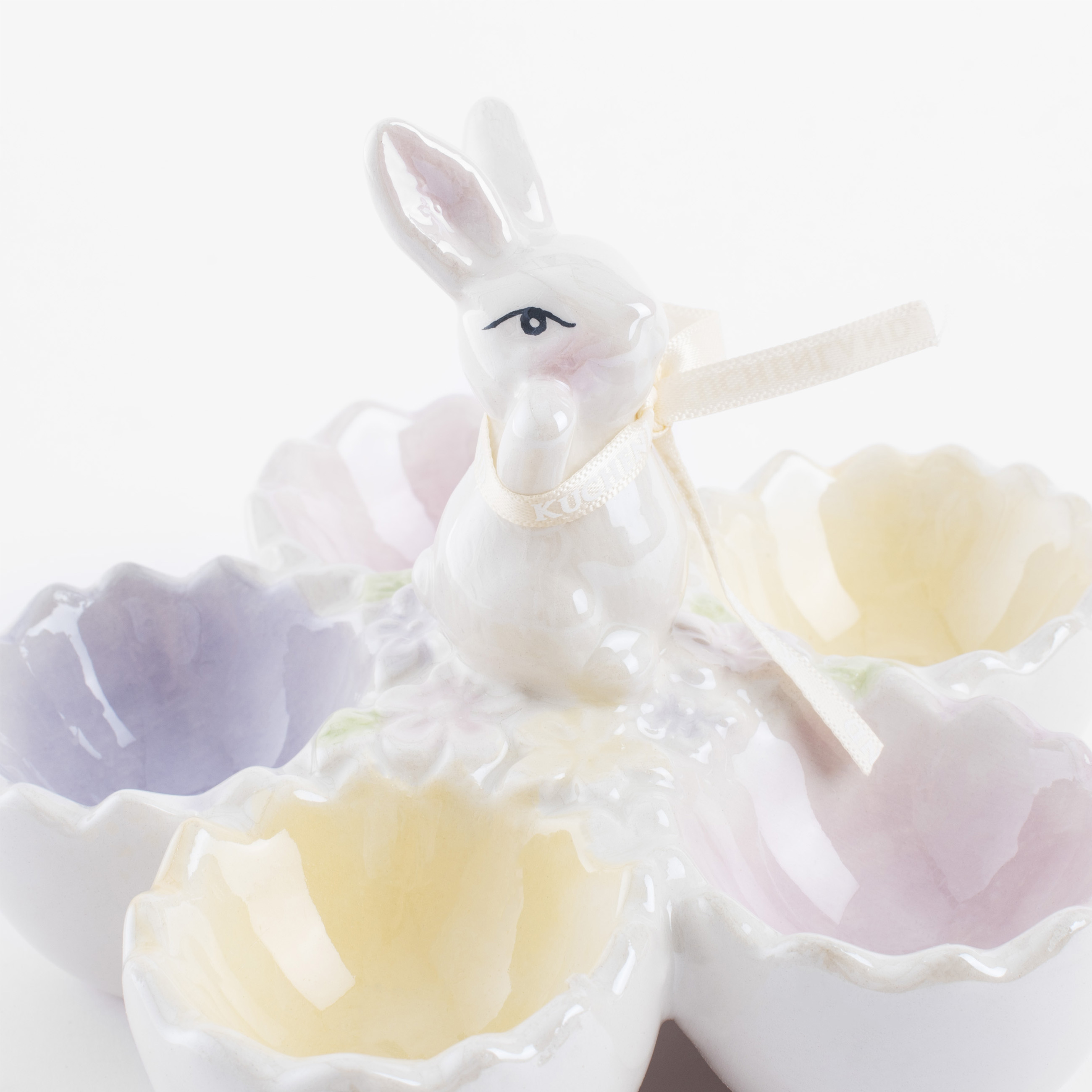 Блюдо пасхальное, 14х10 см, 5 отд, керамика, перламутр, Кролик в цветах, Easter изображение № 4