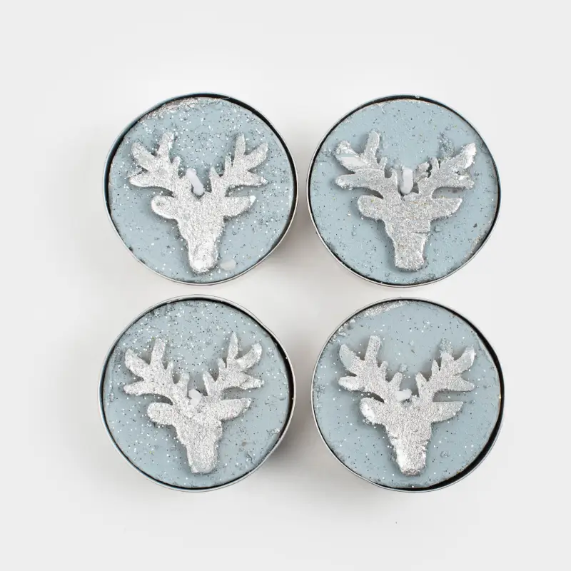 Свеча чайная, 4 см, 4 шт, голубая, Олень, Deer candle, image-0