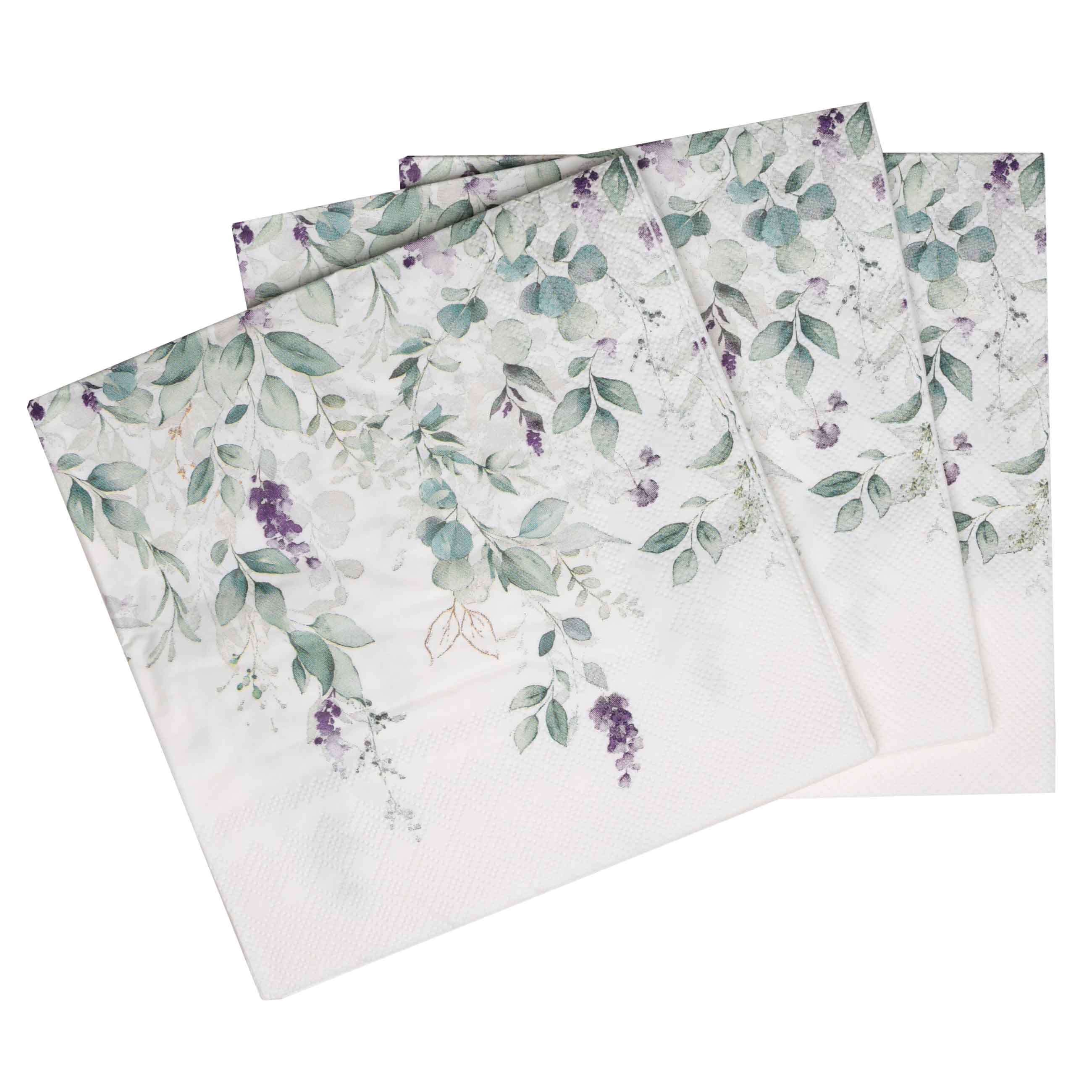 Салфетки бумажные, 33х33 см, 20 шт, квадратные, белые, Акварельные цветы, Senetti изображение № 2