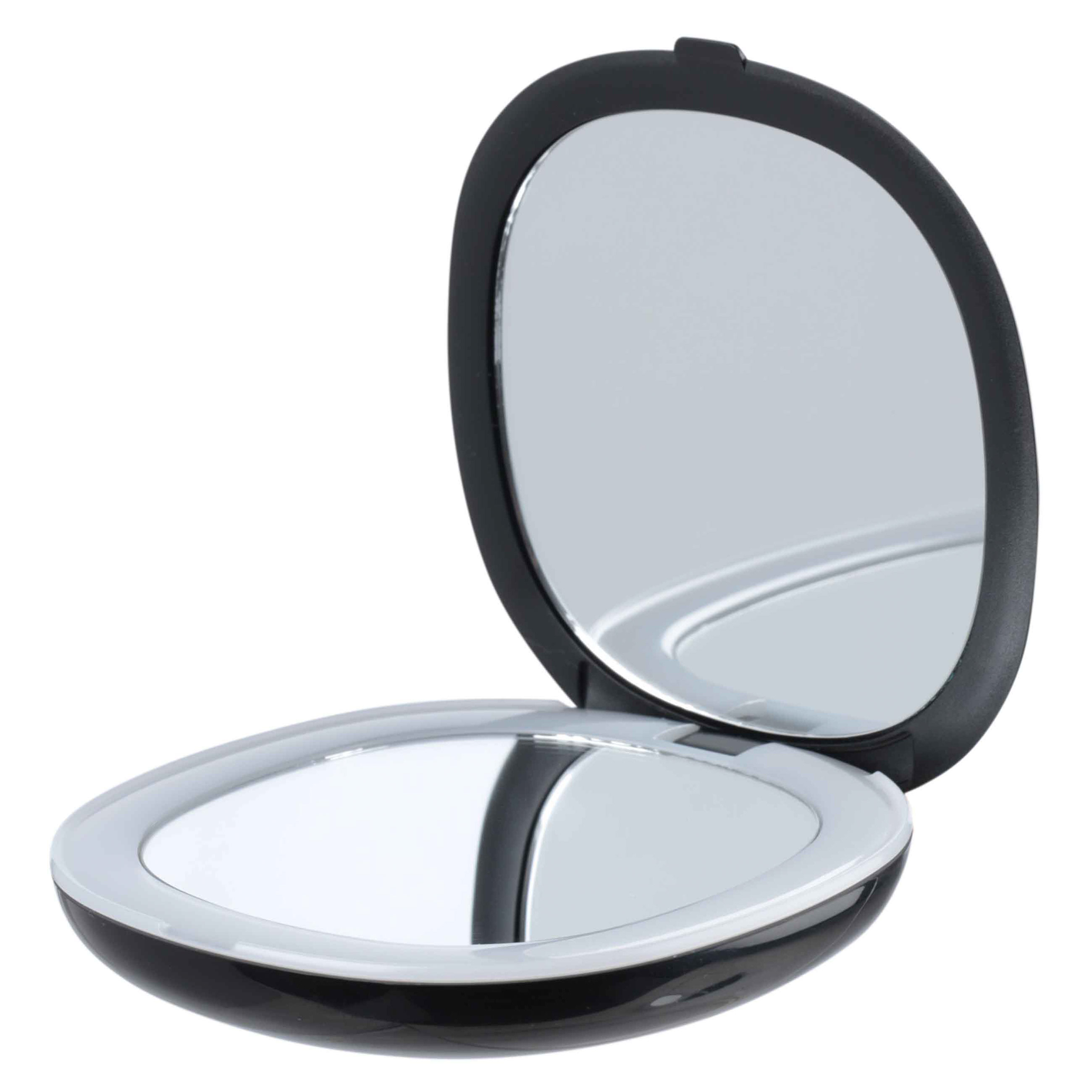 Зеркало карманное, 7 см, двустороннее, с подсветкой, пластик, черное, B&W изображение № 2