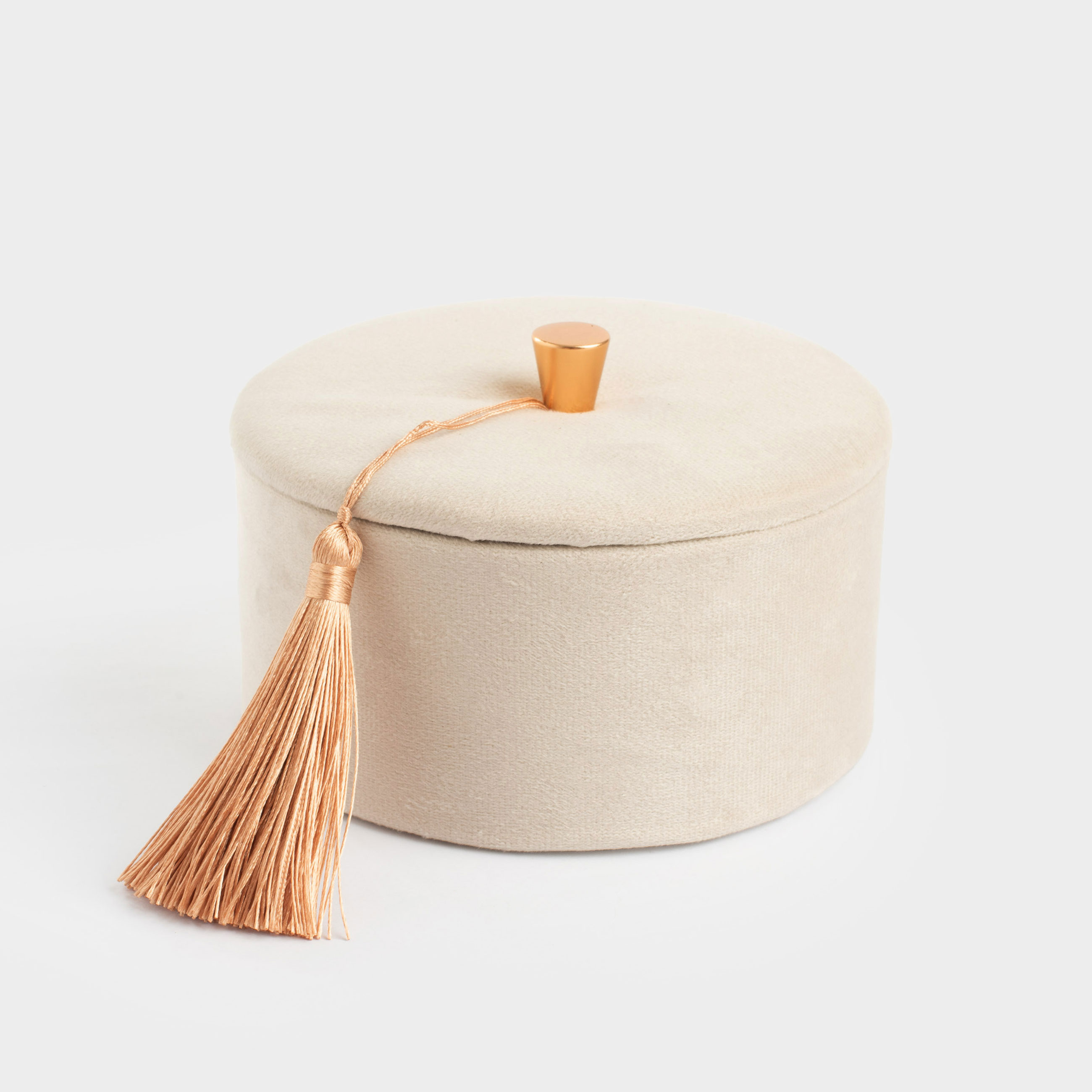 Шкатулка для украшений, 13х6 см, с кисточкой, бархат/МДФ, бежевая, Velvet, image-0