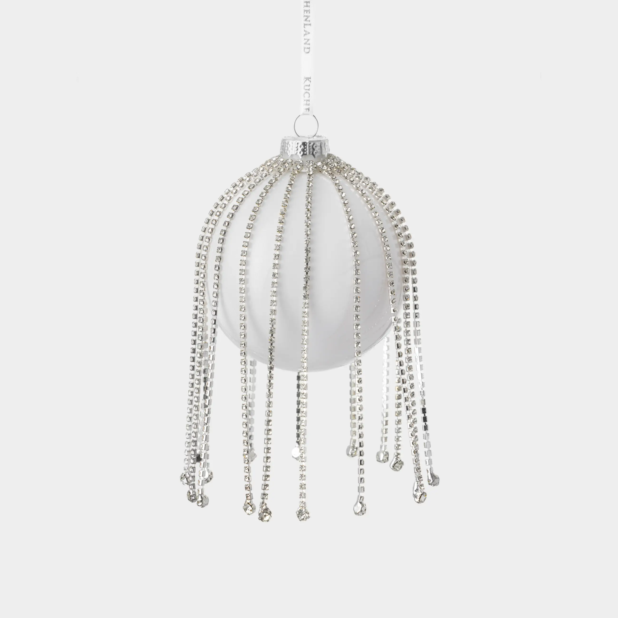 Игрушка елочная, 8 см, стекло, со стразами, белая, Шар с кристаллами, Ball crystal