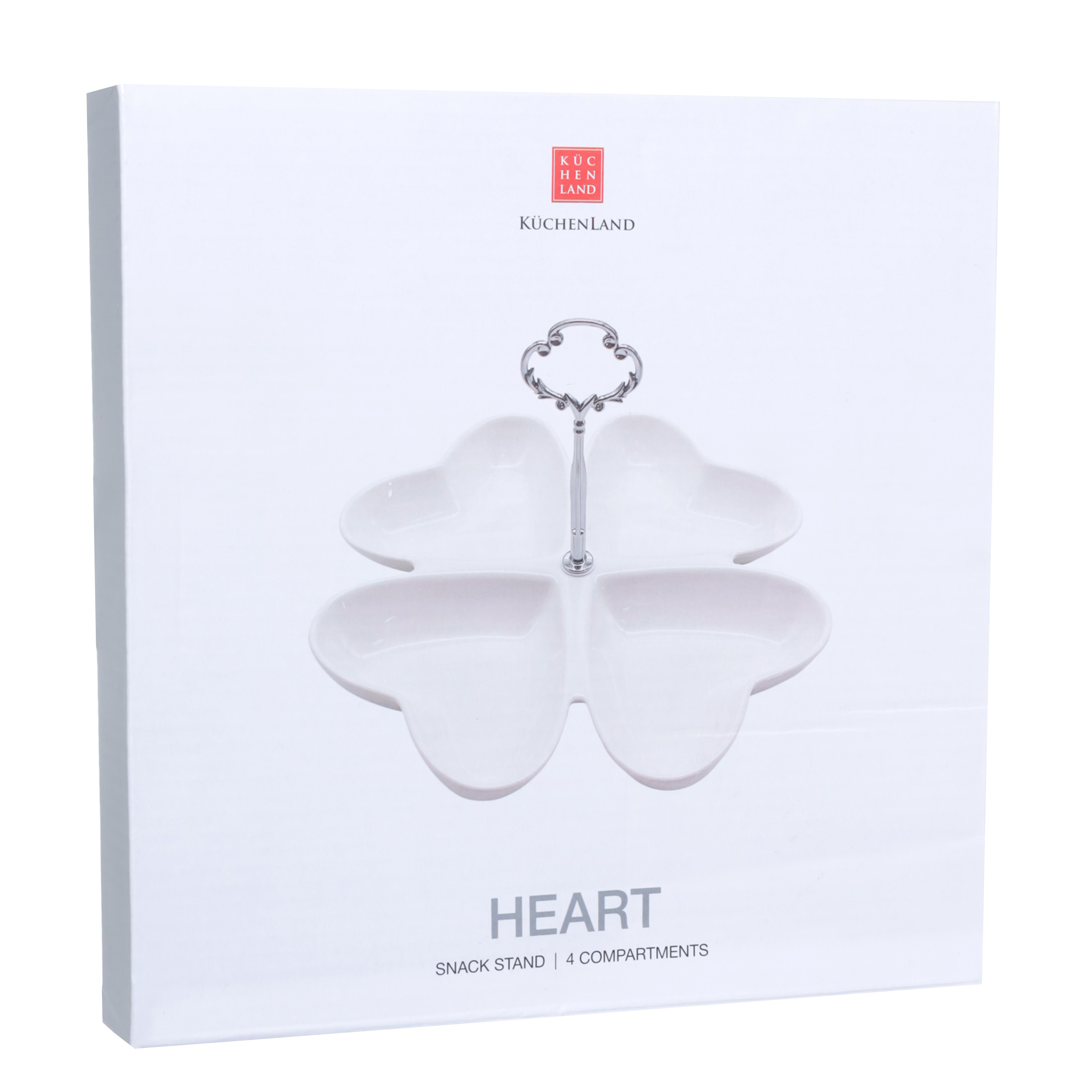 Подставка для закусок, 22х15 см, 4 отд, с ручкой, керамика/сталь, Сердце, Heart  изображение № 4