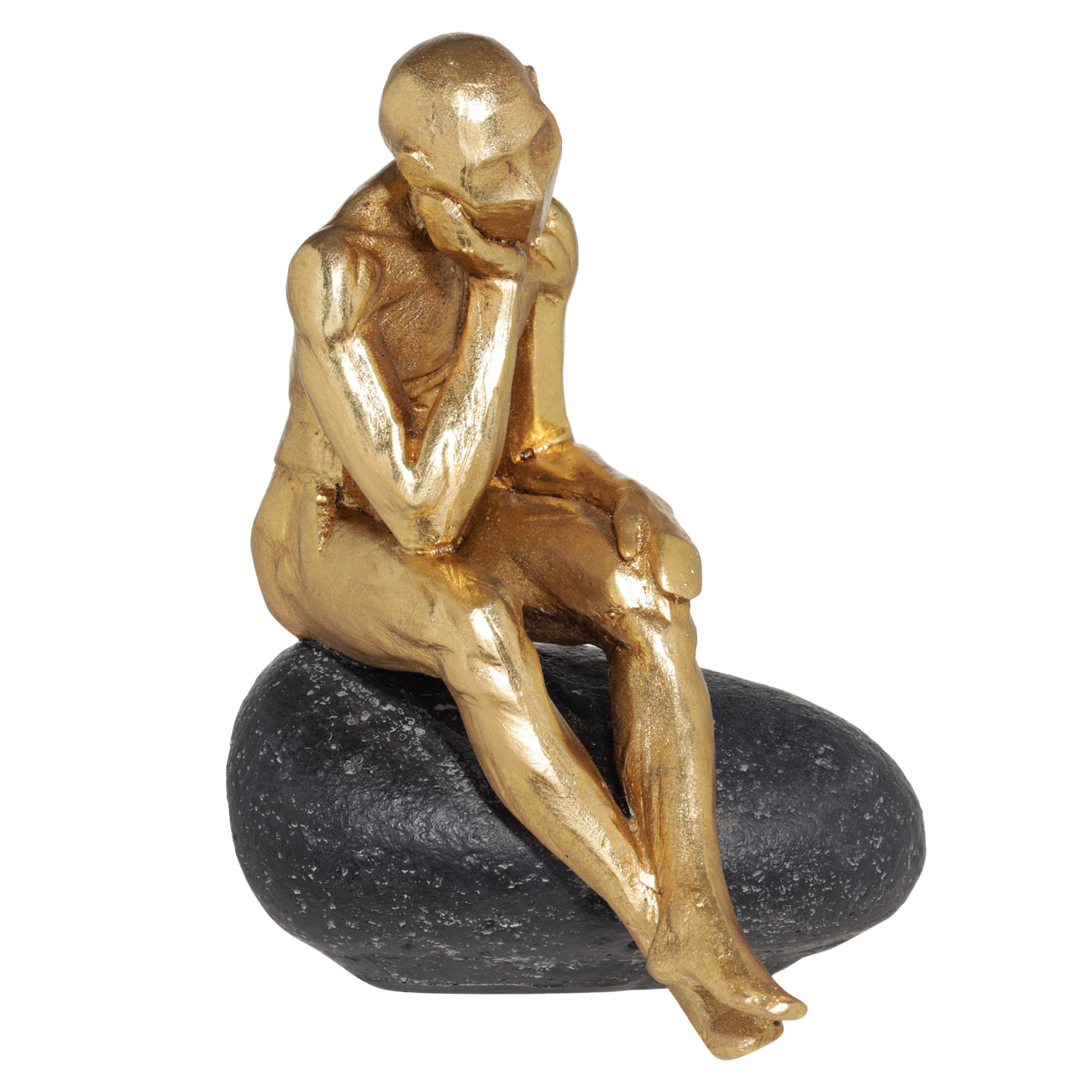 Статуэтка, 17 см, полирезин, золотисто-черная, Мыслитель на камне, Think изображение № 4