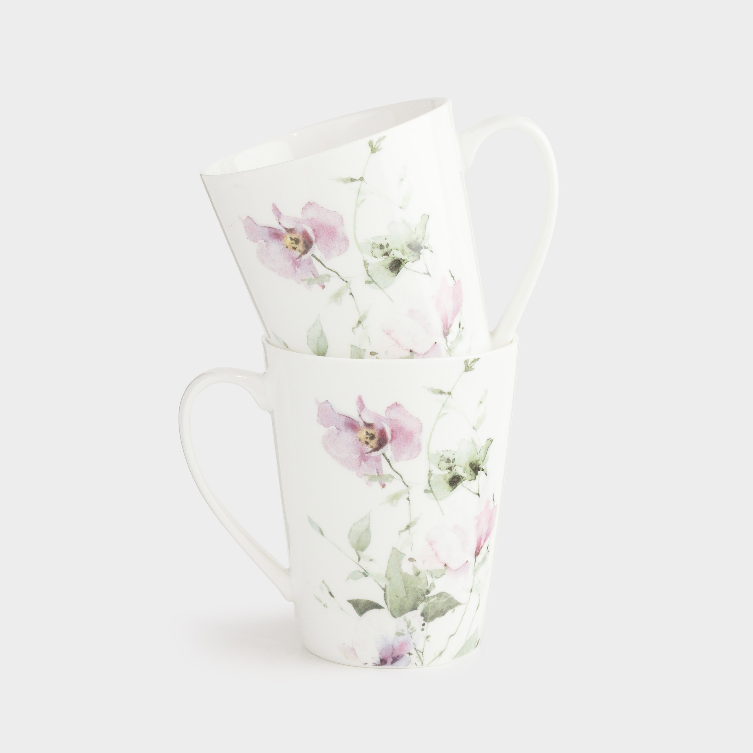 Кружка, 420 мл, 2 шт, фарфор N, белая, Сиреневые цветы, Floret, image-0