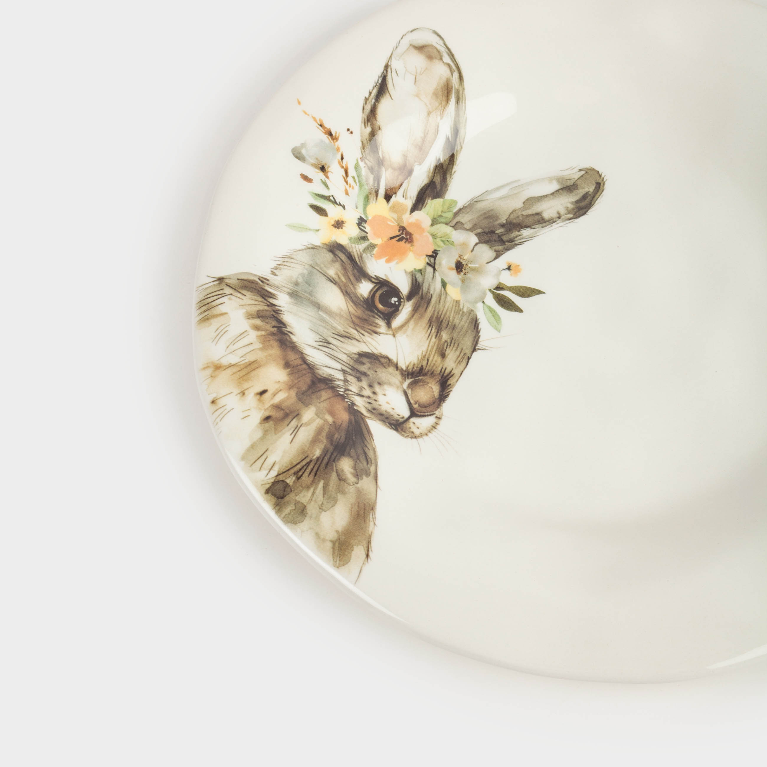 Тарелка закусочная, 23 см, керамика, белая, Кролик в венке, Natural Easter, image-1