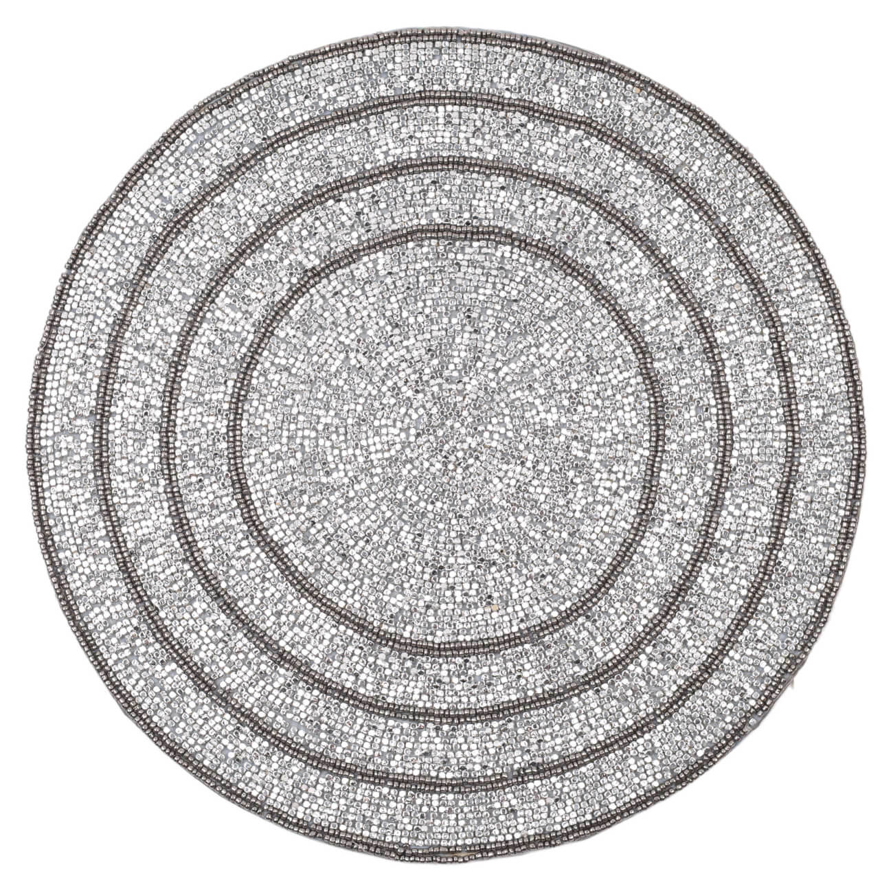 Салфетка под приборы, 36 см, бисер, круглая, серебристо-серая, Shiny stone изображение № 1