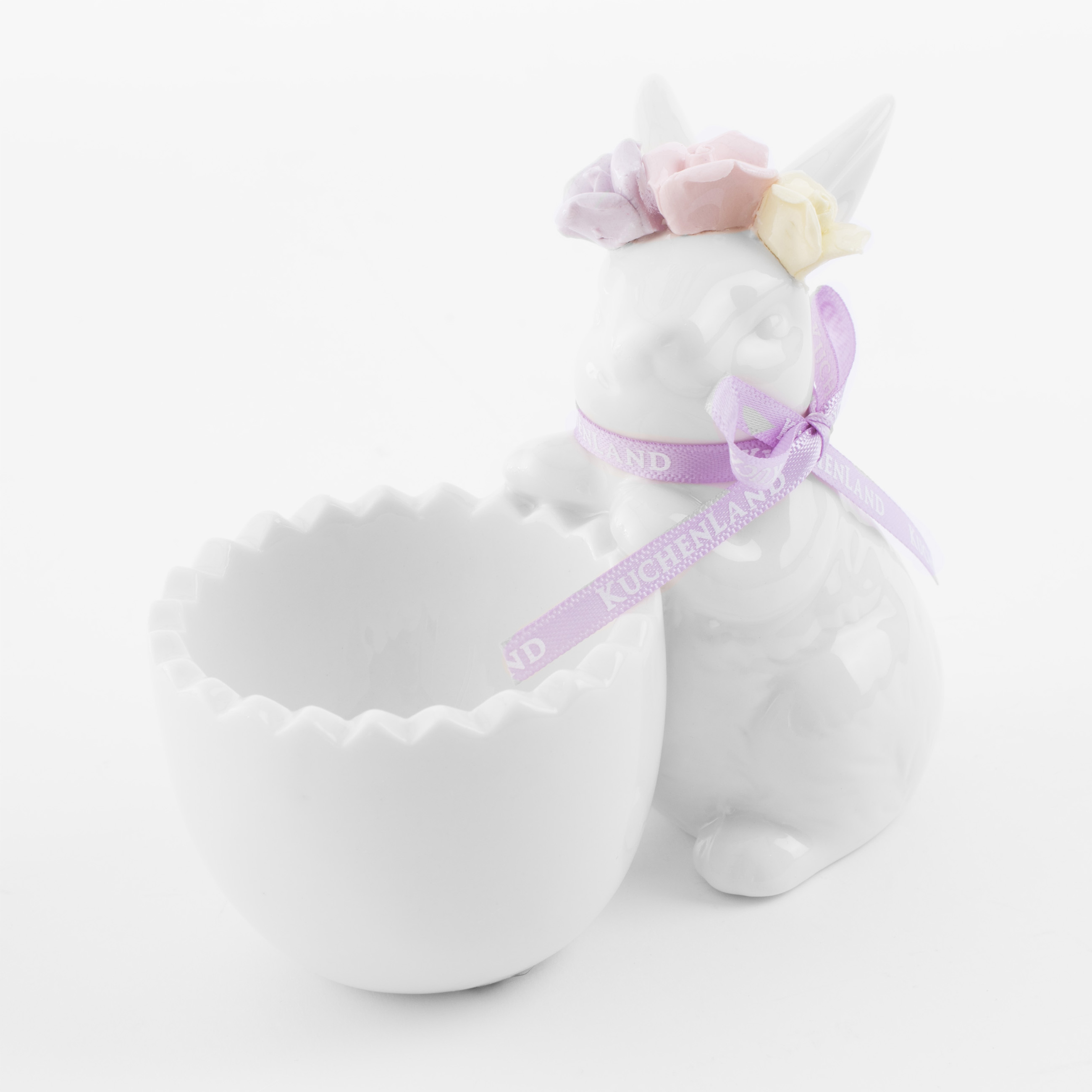 Подставка для яйца, 11 см, фарфор P, белая, Кролик в цветочном венке, Pure Easter изображение № 2