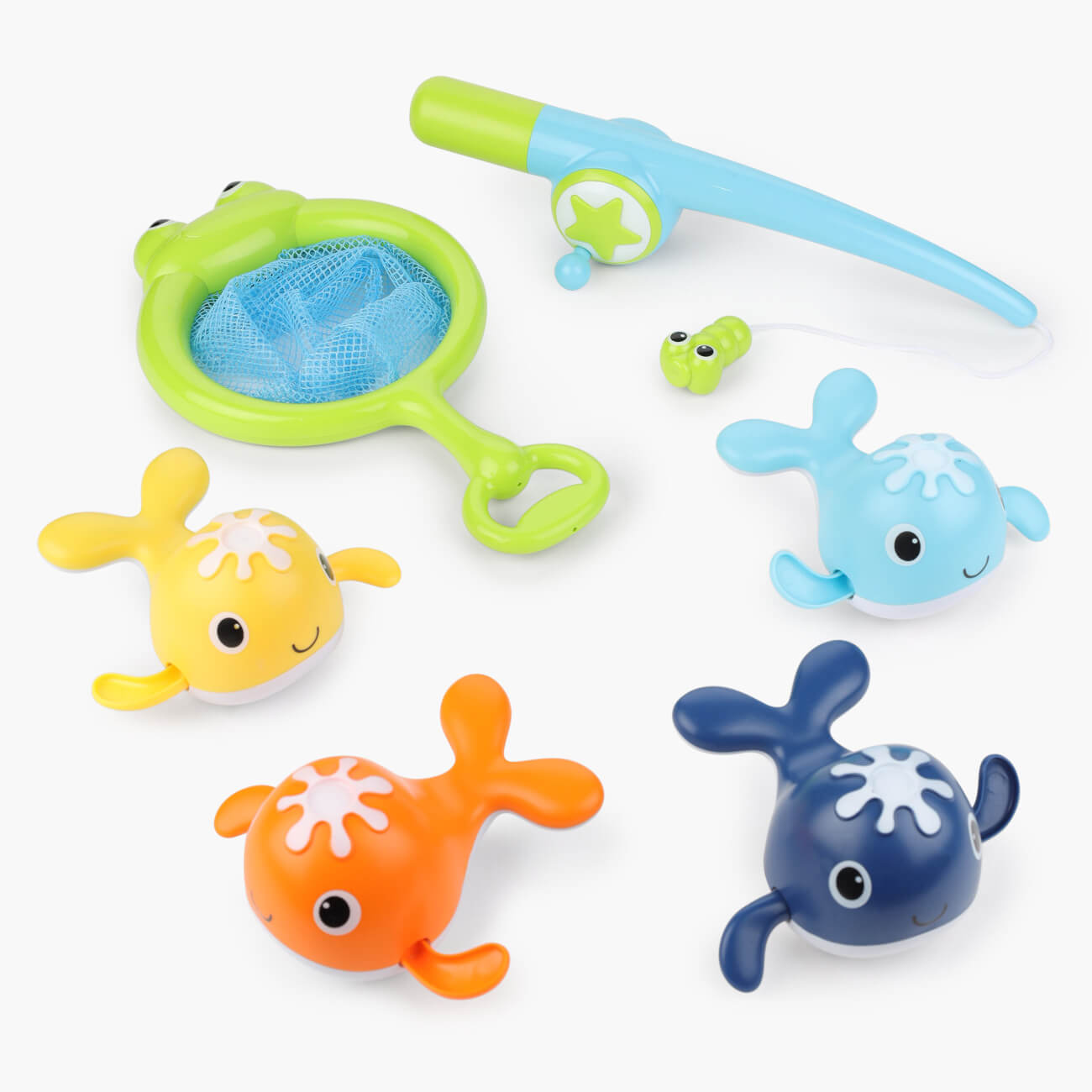 Набор игрушек для купания, 6 пр, сачок/удочка/игрушки, пластик, Лягушка и рыбки, Game