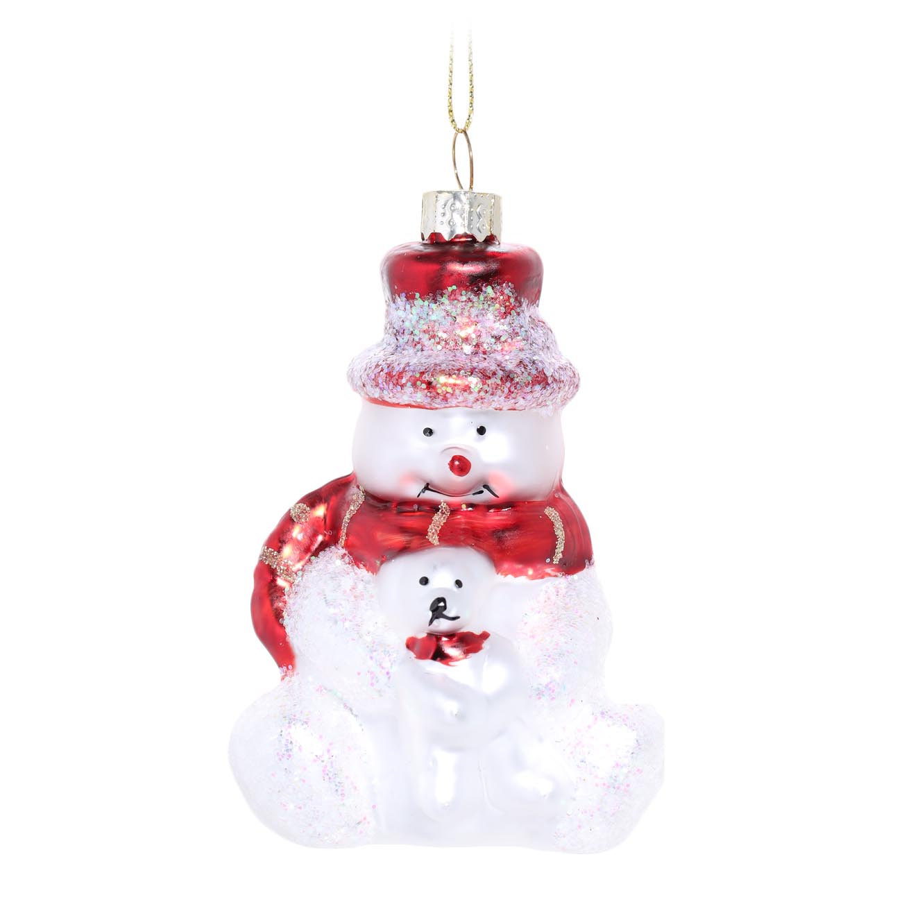 

Игрушка елочная, 10 см, стекло, бело-красная, Снеговик, Snowman