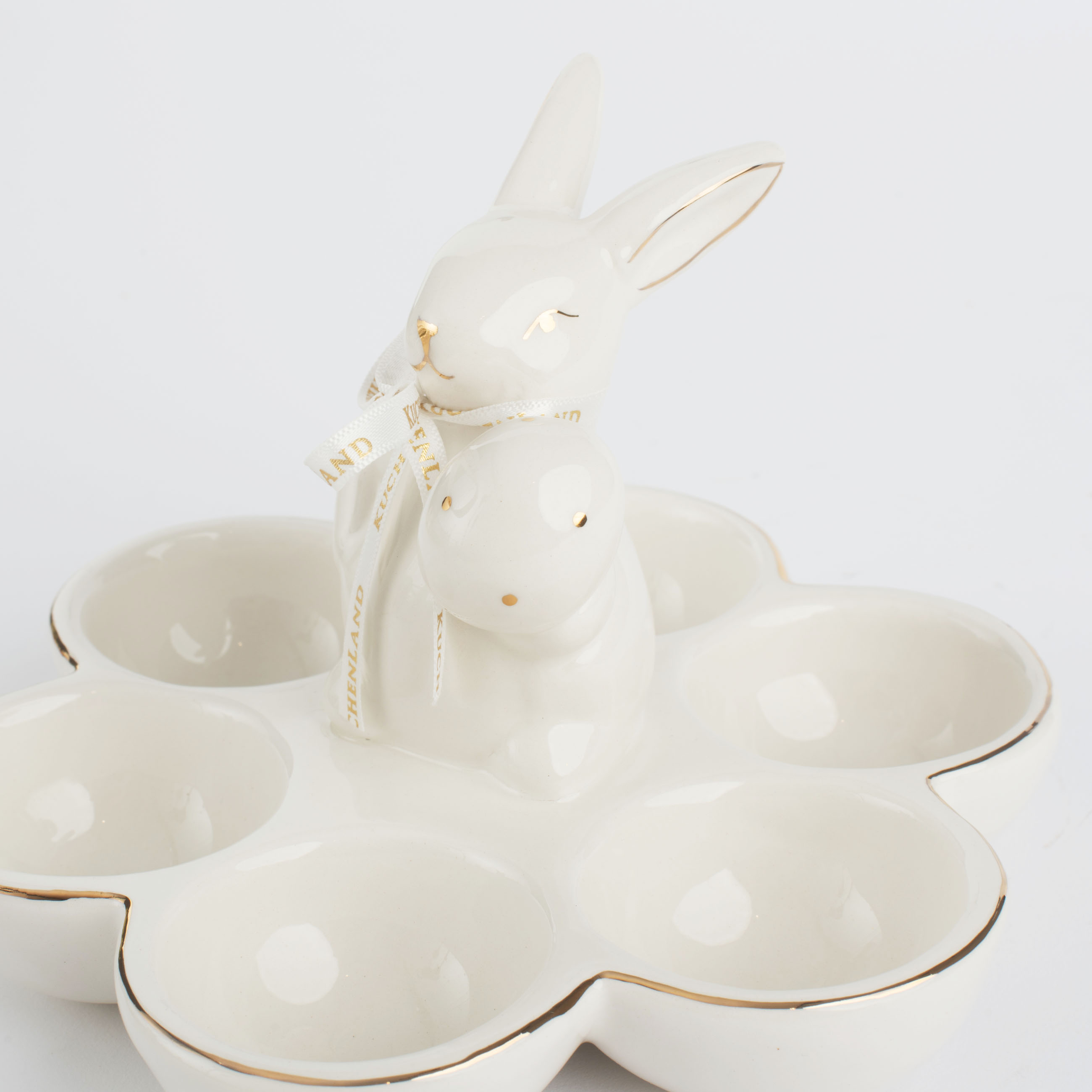 Блюдо пасхальное, 16 см, 6 отд, керамика, бело-золотистое, Кролик с яйцом, Easter gold изображение № 4