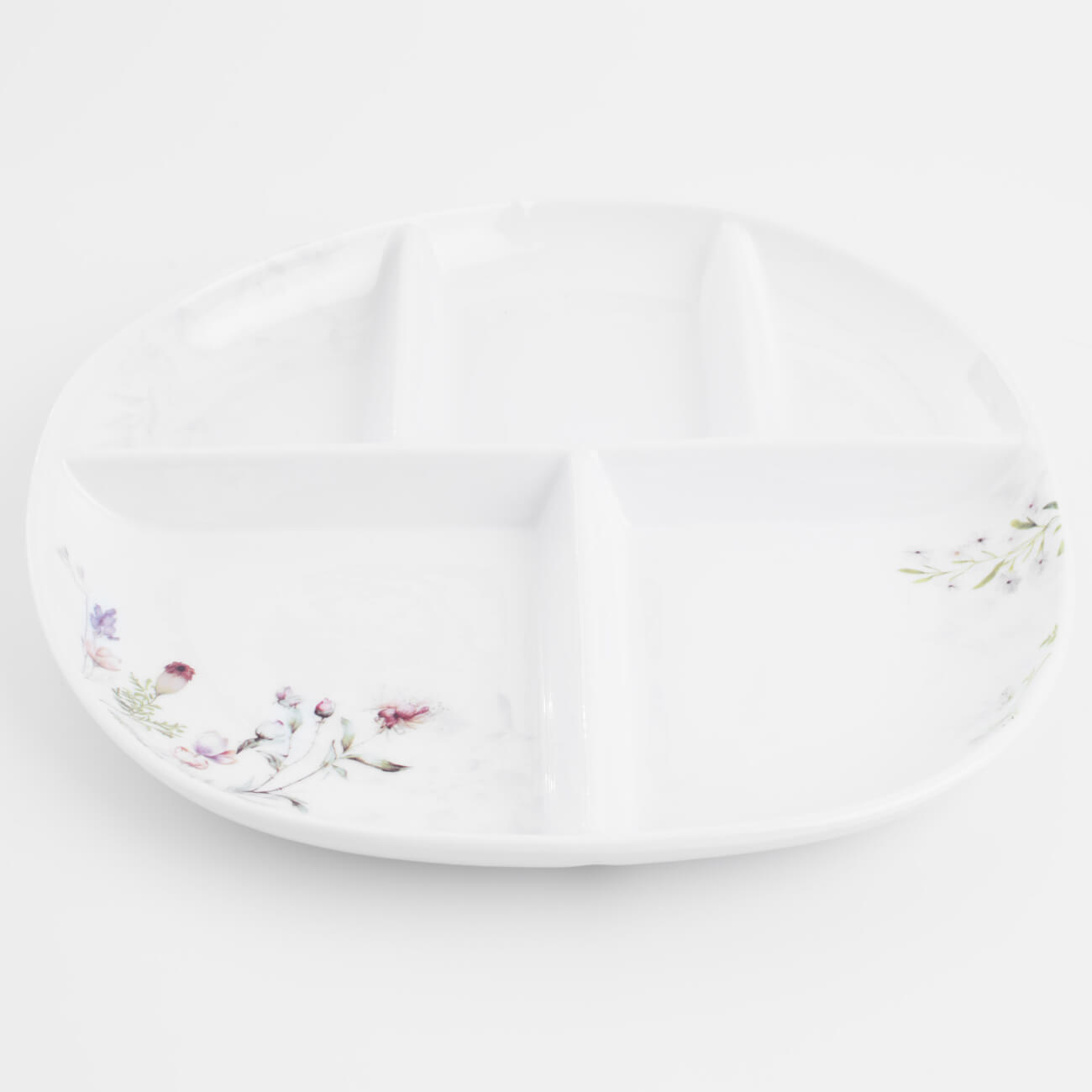 тарелка суповая 20х6 см фарфор n белая пастельные ы pastel flowers Менажница, 27 см, 5 отд, фарфор P, белая, Цветы, Wild flowers