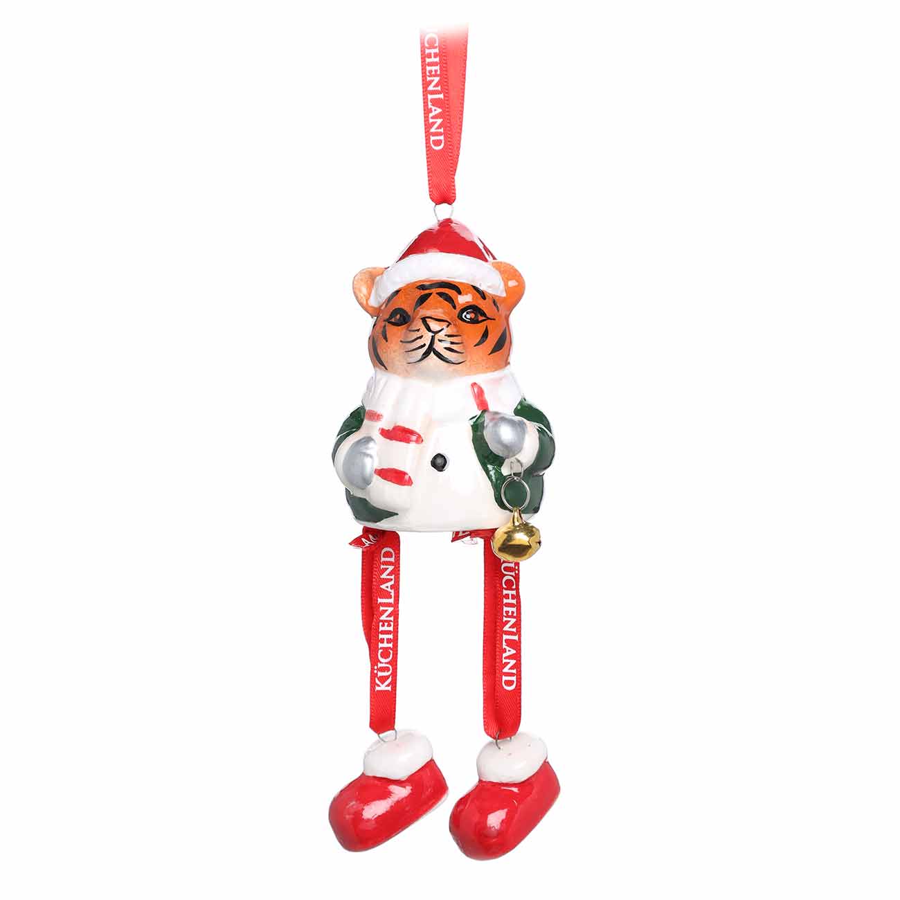 

Игрушка елочная, 16 см, керамика, оранжевая, Тигр в красной шапке, Tiger