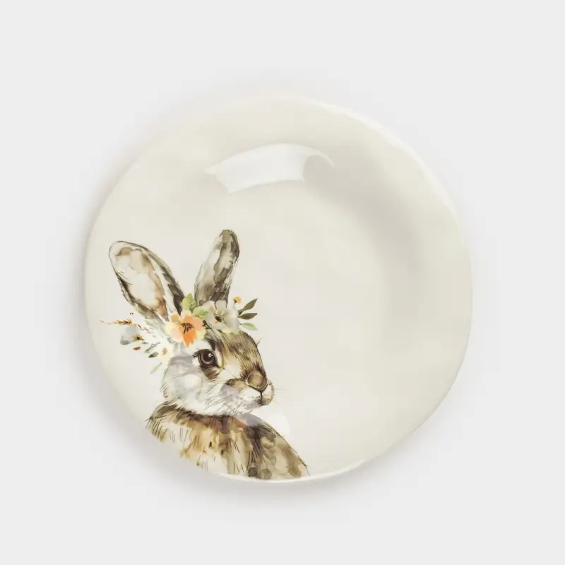 Тарелка закусочная, 23 см, керамика, белая, Кролик в венке, Natural Easter ,image-0