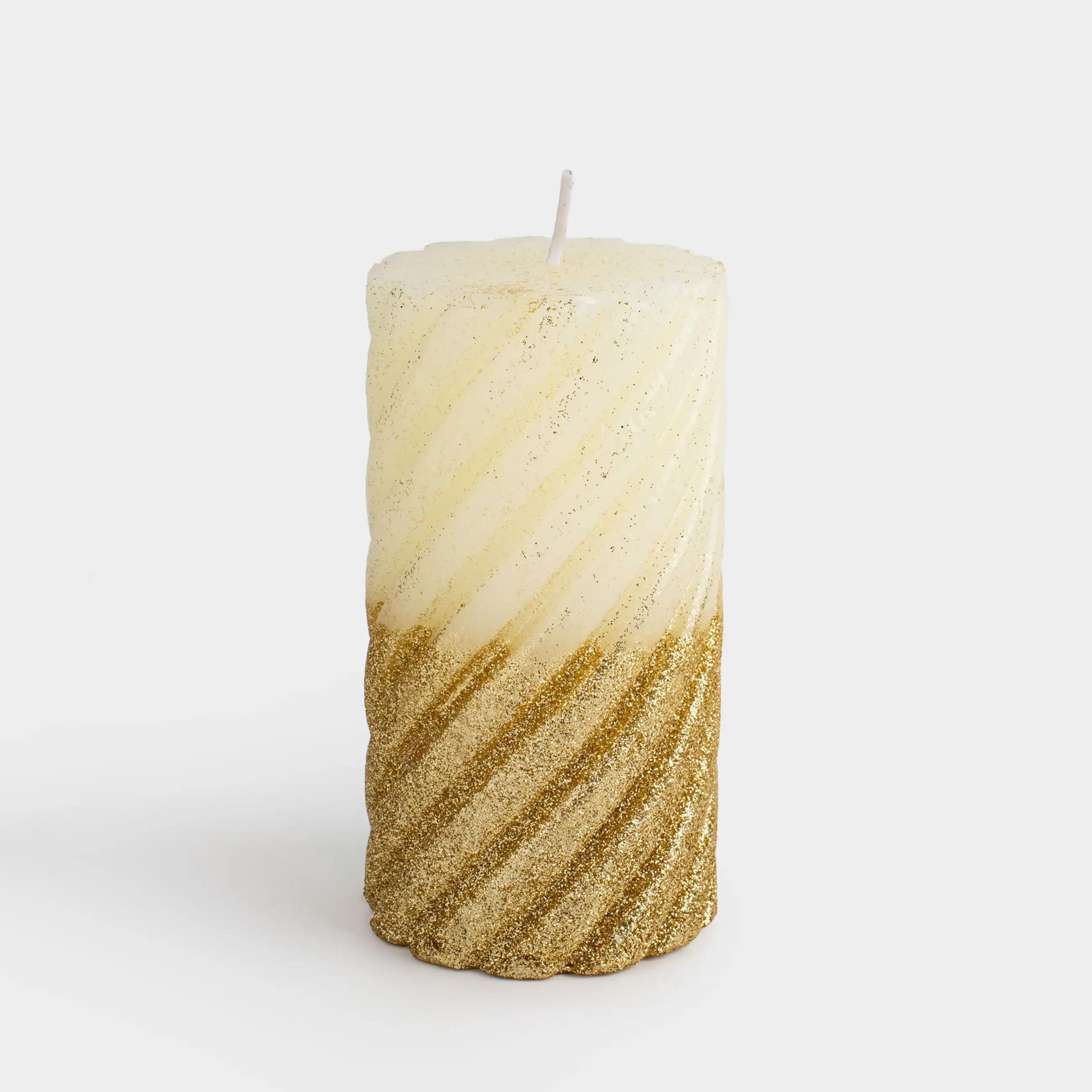 Свеча, 8х14 см, цилиндрическая, с блестками, золотистая, Spiral shap