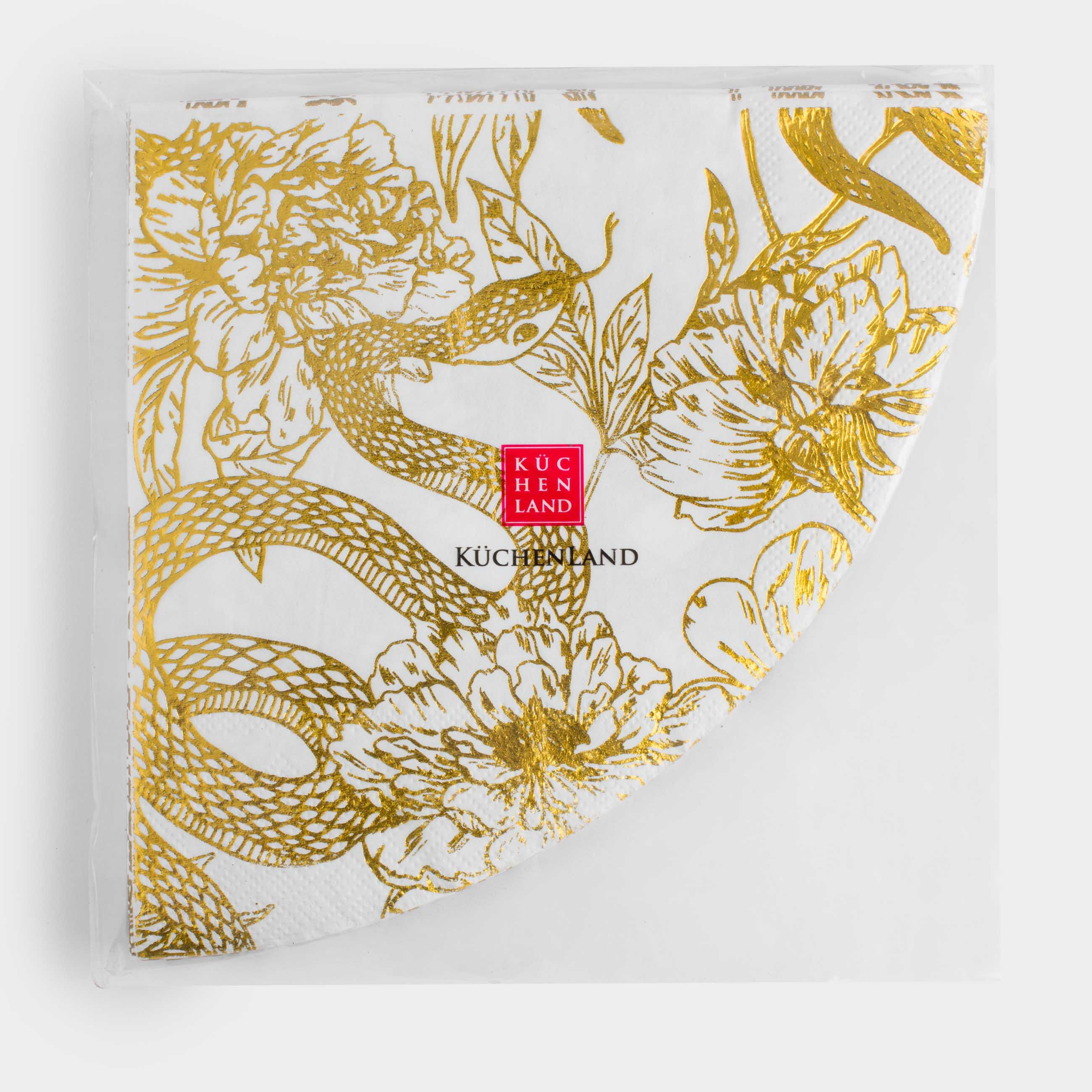 Салфетки бумажные, 33х33 см, 20 шт, круглые, белые, Змея в цветах, Mamba in flowers, image-4