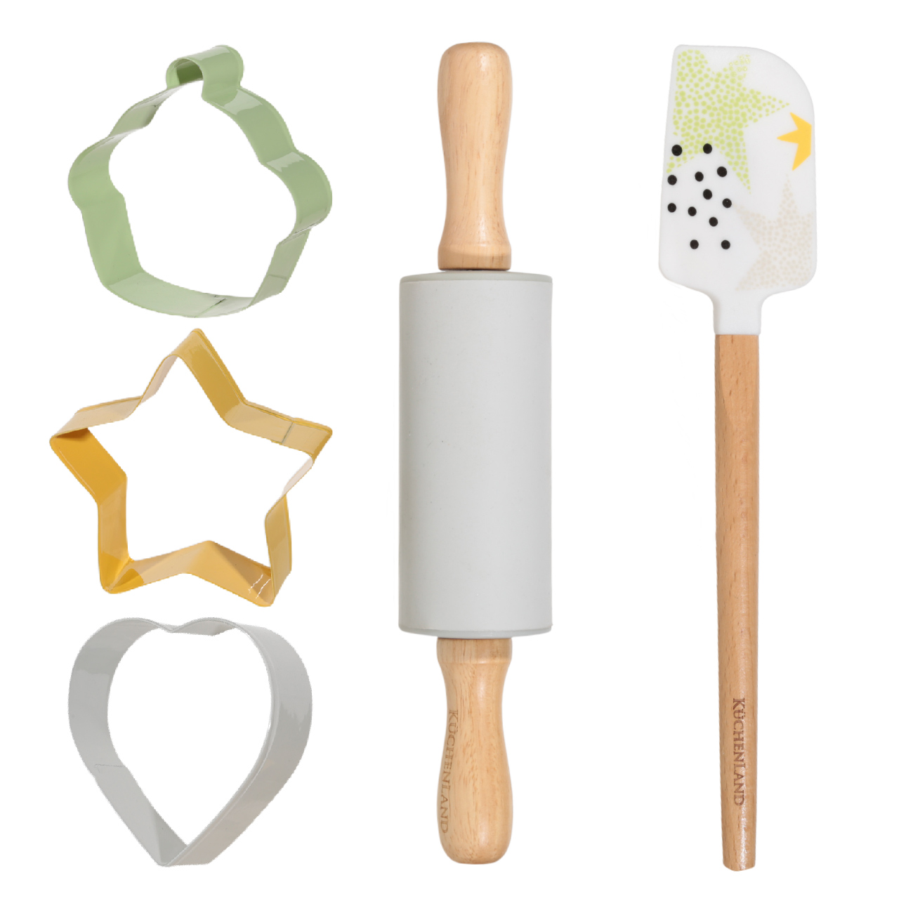 

Набор для выпечки, 5 пр, силикон/сталь/дерево, скалка/лопатка/формы, Звезды, Scandi forest