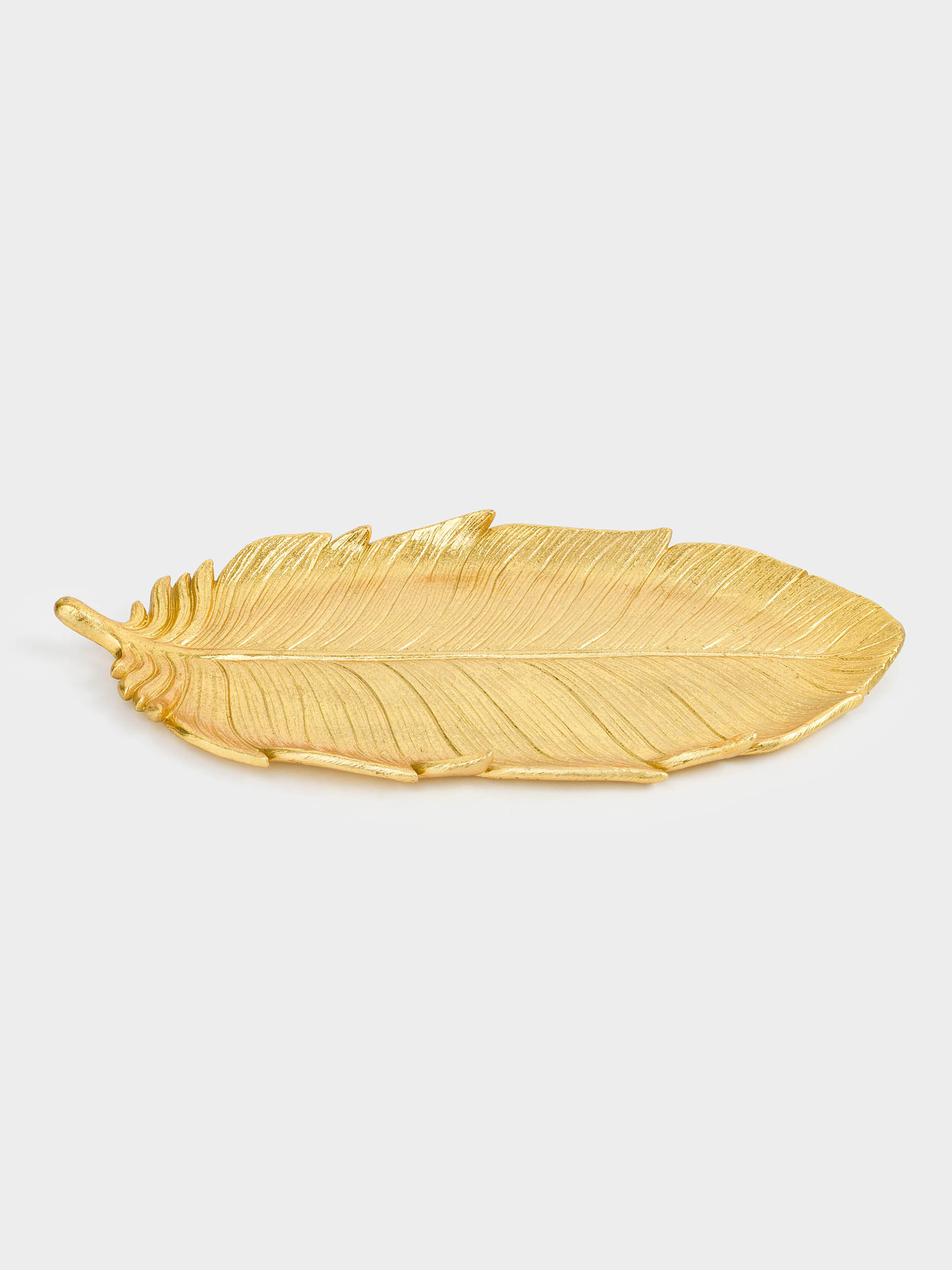 Блюдо декоративное, 36х17 см, полирезин, золотистое, Перо, Feather, image-1