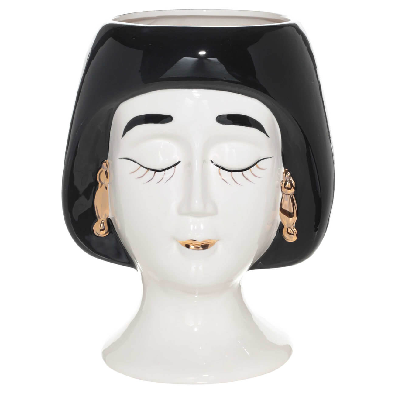 Ваза для цветов, 30 см, декоративная, керамика, бело-черная, Дама в сережках, Girls ваза для ов 29 см декоративная керамика черная графичное лицо face