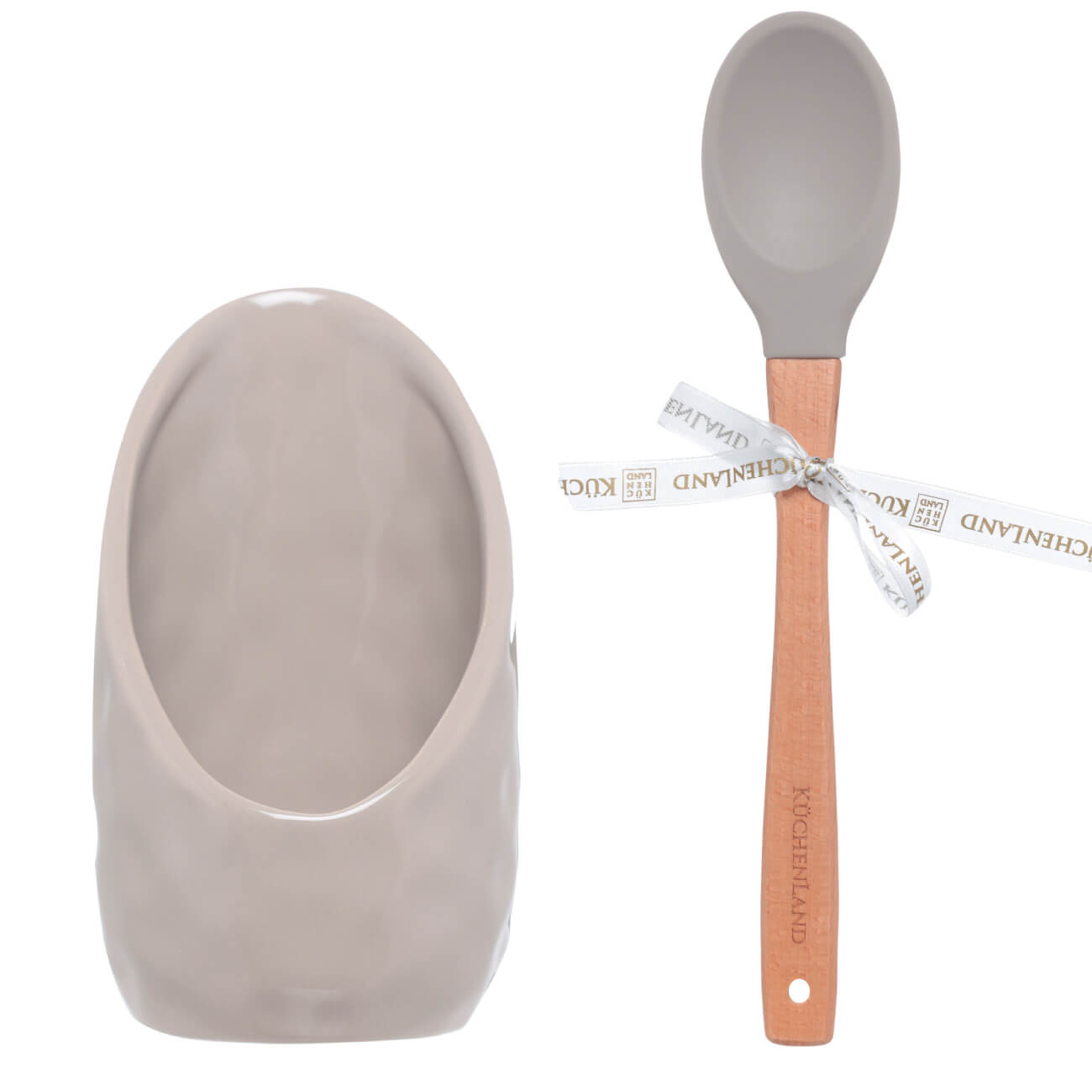 

Подставка под ложку, 9х17 см, с ложкой, керамика/силикон/дерево, бежевая, Light kitchen