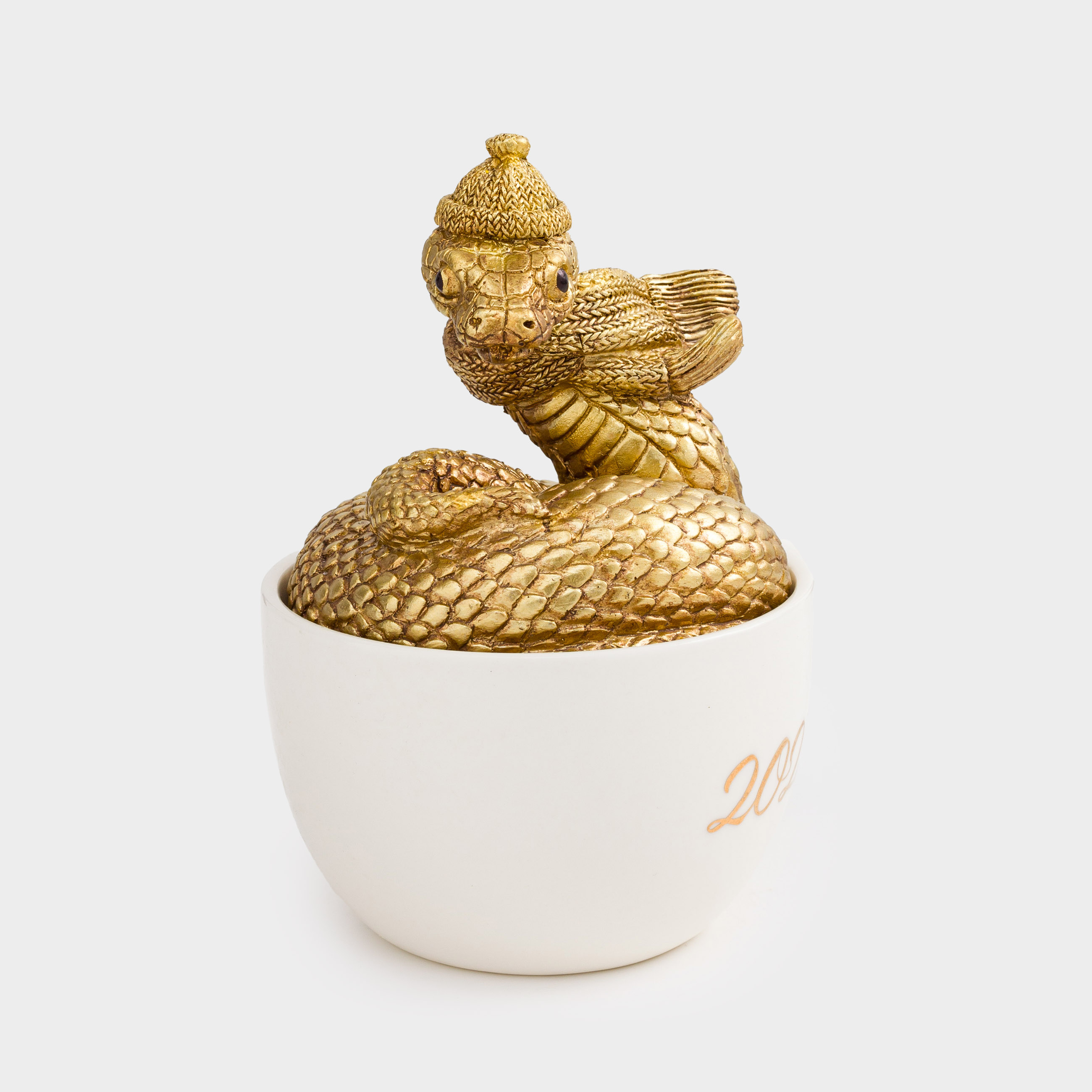 Статуэтка, 14 см, полирезин/керамика, золотисто-белая, Змея в кружке, Snake gold, image-2