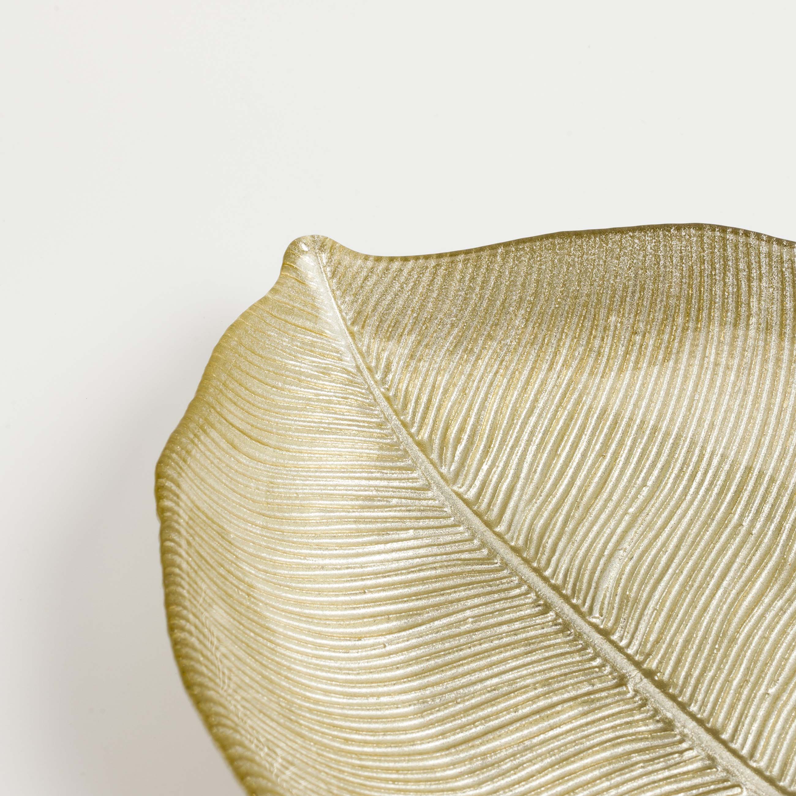 Блюдо, 15х13 см, стекло, золотистое, Тропический лист, Hosta