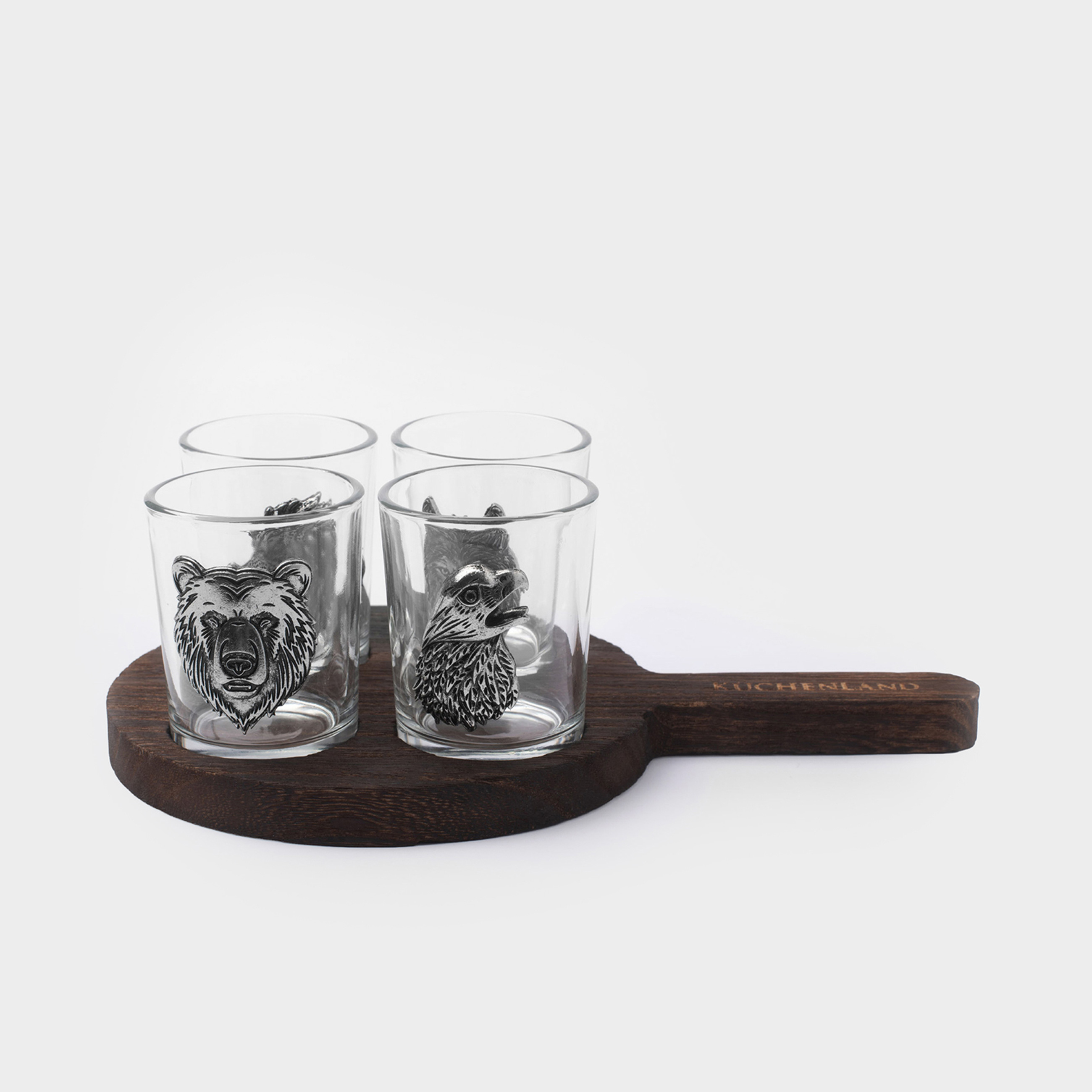 Стопка для водки 80 мл 4 шт на подставке стеклометаллдерево Орел и звери Lux elements decor 2790₽