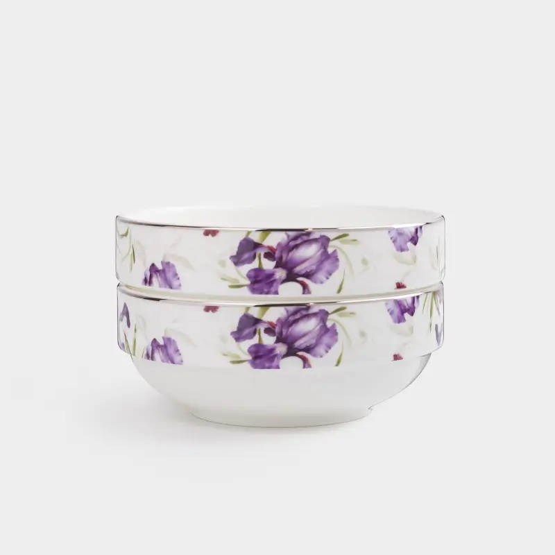 Пиала, 12х5 см, 2 шт, фарфор F, с серебристым кантом, Ирис, Antarctica Flowers ,image-0