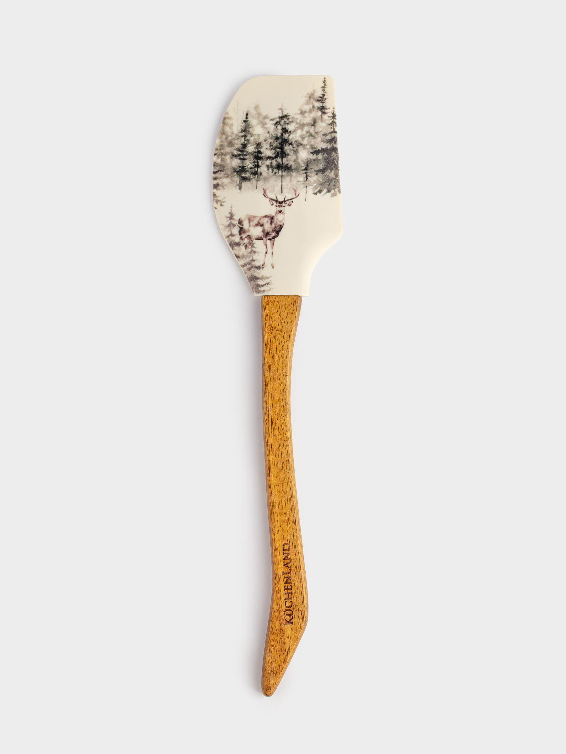 Лопатка-шпатель, 30 см, силикон/дерево, молочная, Олень в лесу, Woodland story, image-0